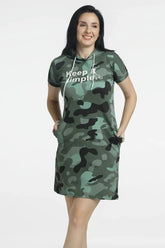 Women’s Camouflage Printed Hooded T-Shirt Dress