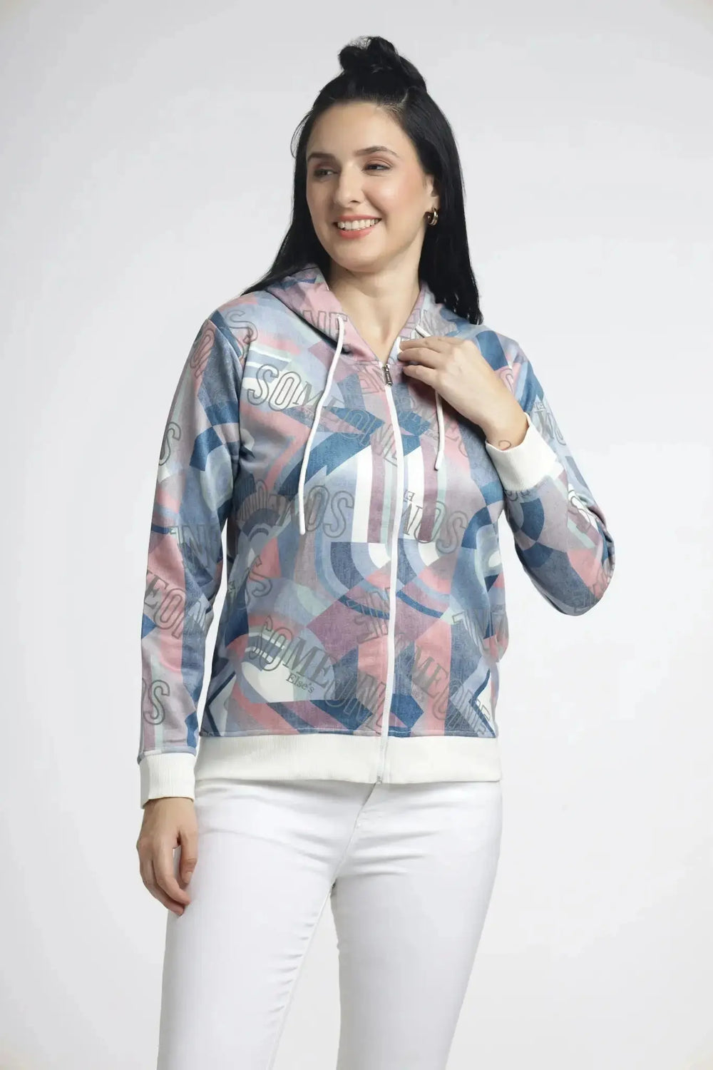 Women's Abstract Printed Hoodie - Multicolor Zip-Up for Stylish Comfort - ASTRON