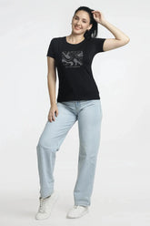Women’s Printed T-Shirt-Glamour Embroidered Round-Neck Tee