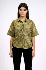 Astron - Olive Green Printed Viscose Shirt For Women