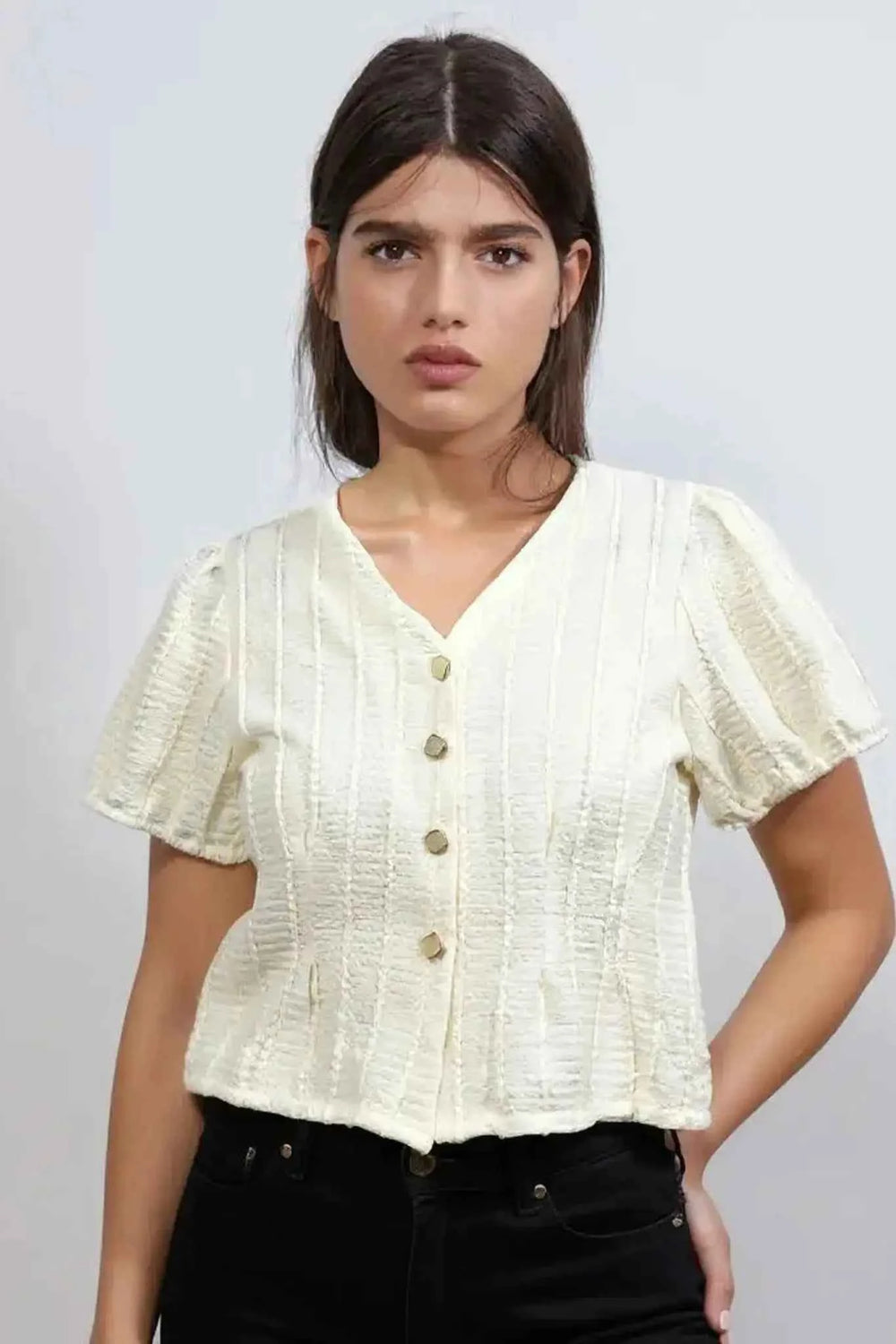 Astron Textured Crop Top with Vertical Pintuck Detailing