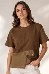 Women’s Crop T-Shirt with Pocket and Button Detail