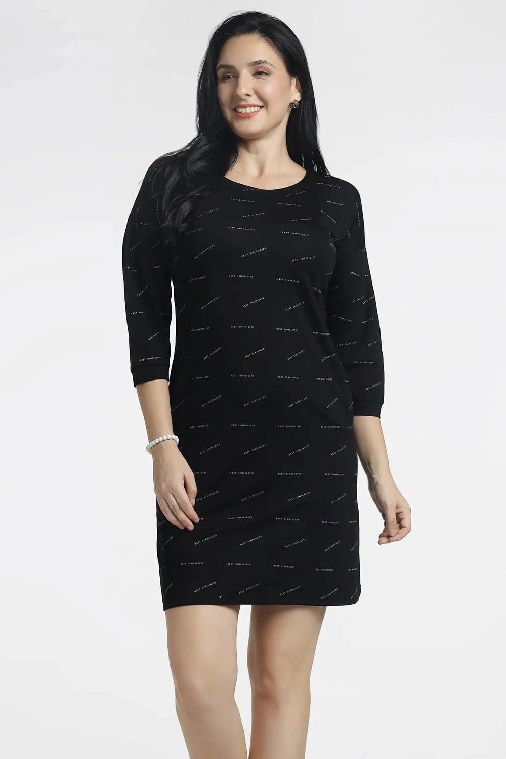 Women's Black Bodycon Dress with Elegant Print - ASTRON