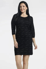Women's Black Bodycon Dress with Elegant Print - ASTRON