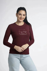Women’s Maroon Printed Top - Stylish Full Sleeve Apparel for Trendy Looks - ASTRON