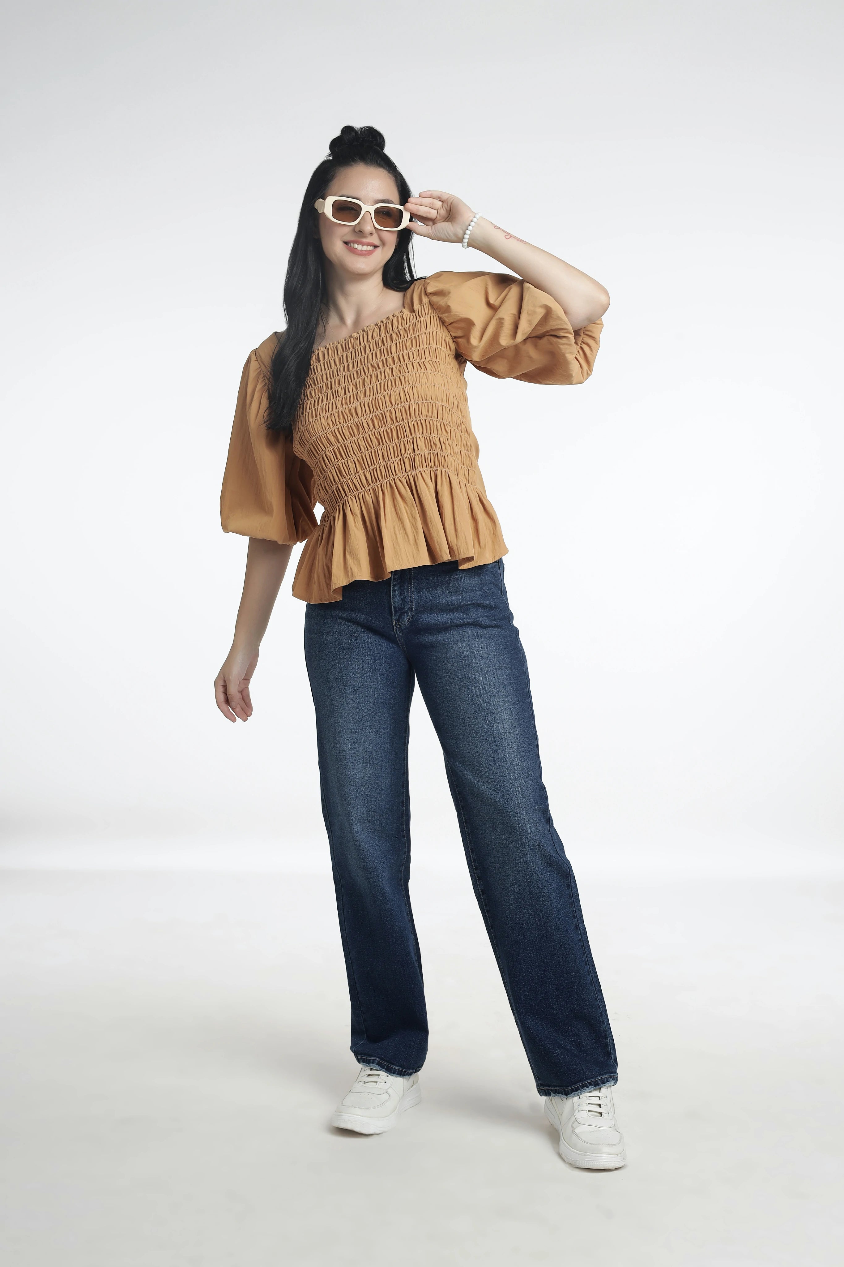 Smocked peplum tops for women