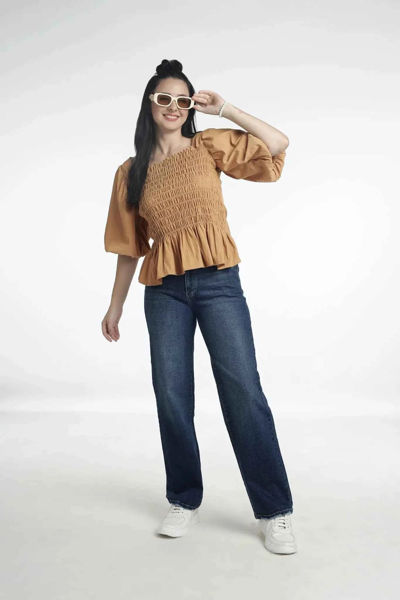 Smocked peplum tops for women