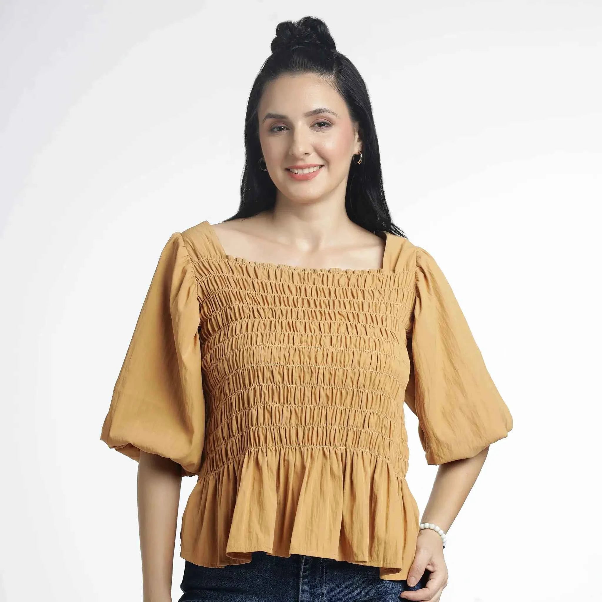 Smocked peplum tops for women