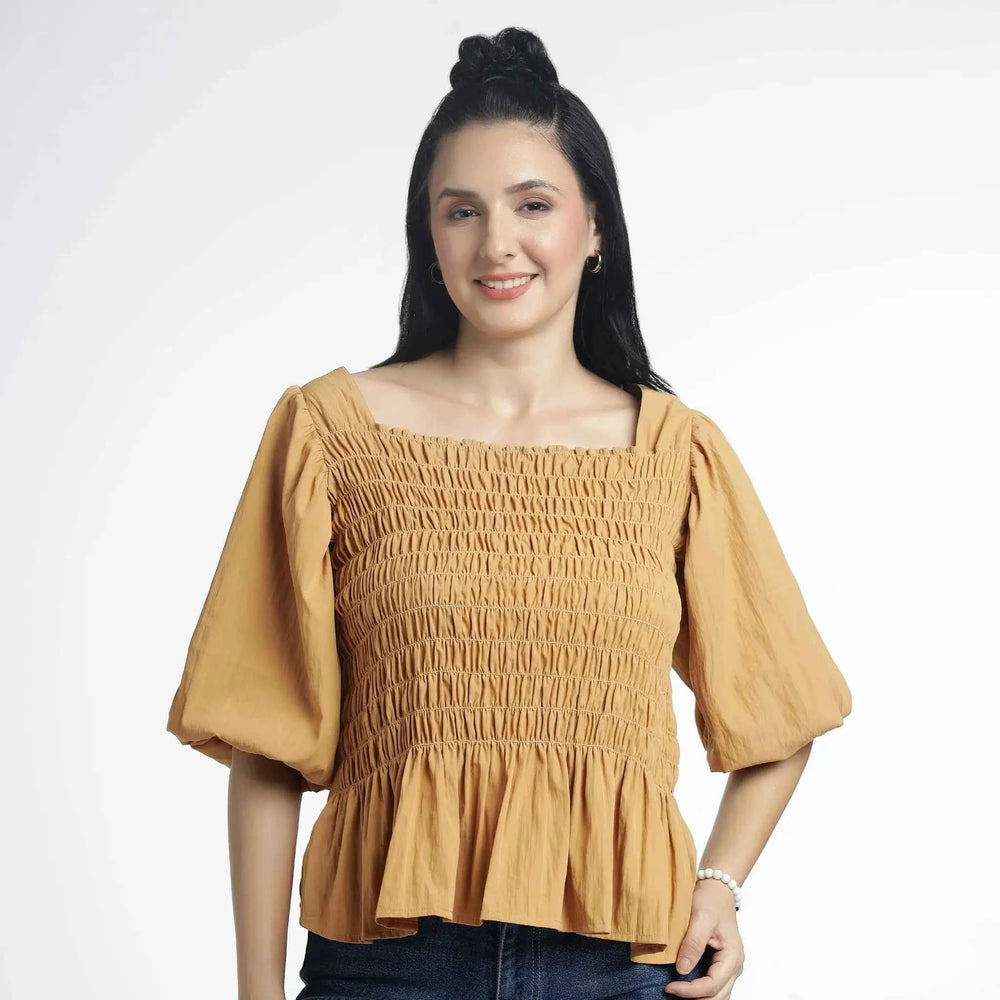 Smocked peplum tops for women