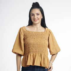 Smocked peplum tops for women