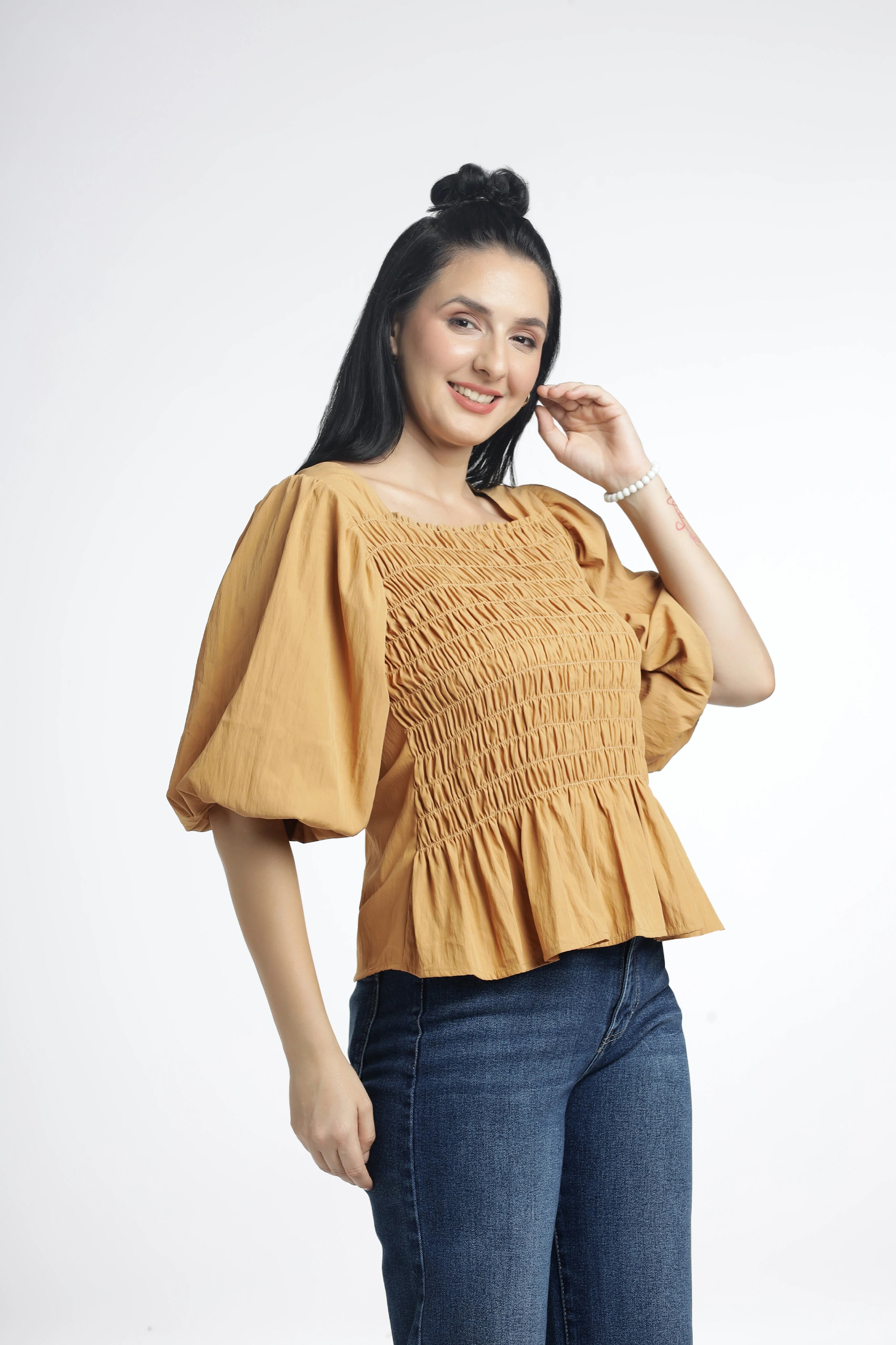 Smocked peplum tops for women