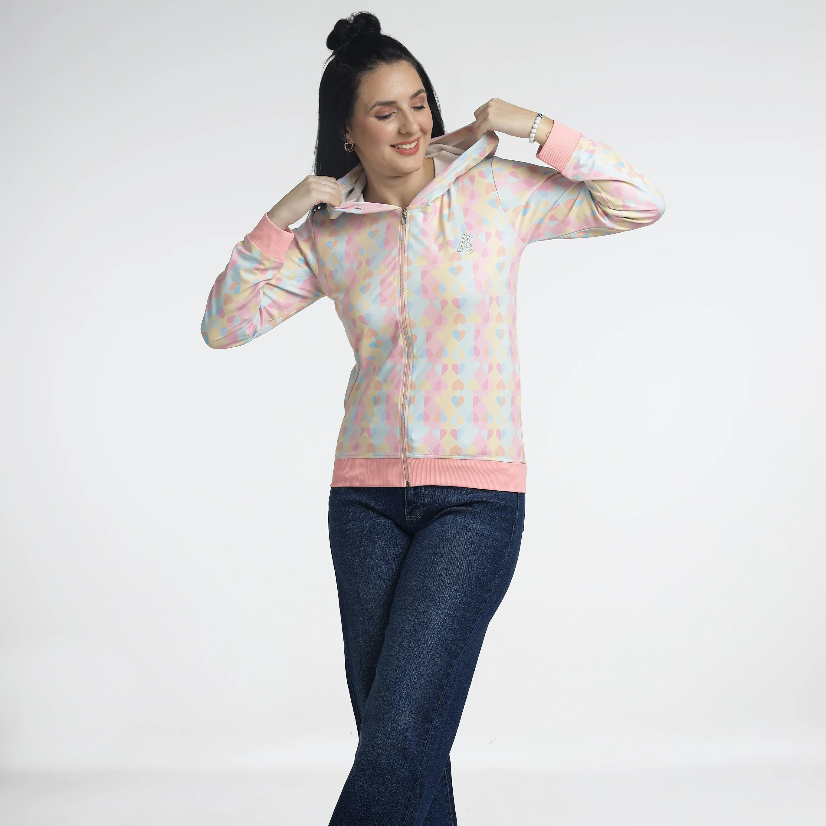 Pastel-colored zip-up hoodie