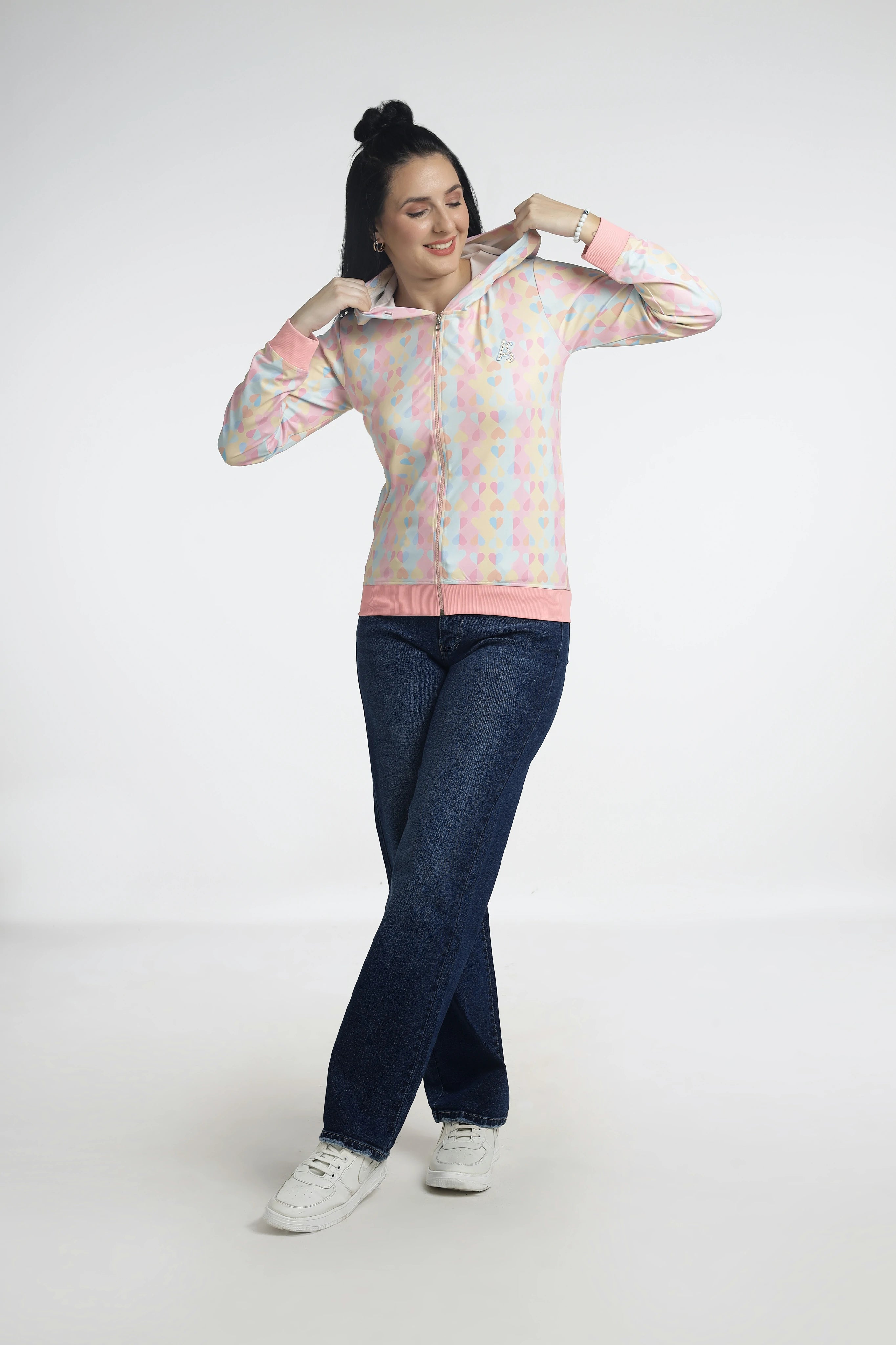 Pastel-colored zip-up hoodie