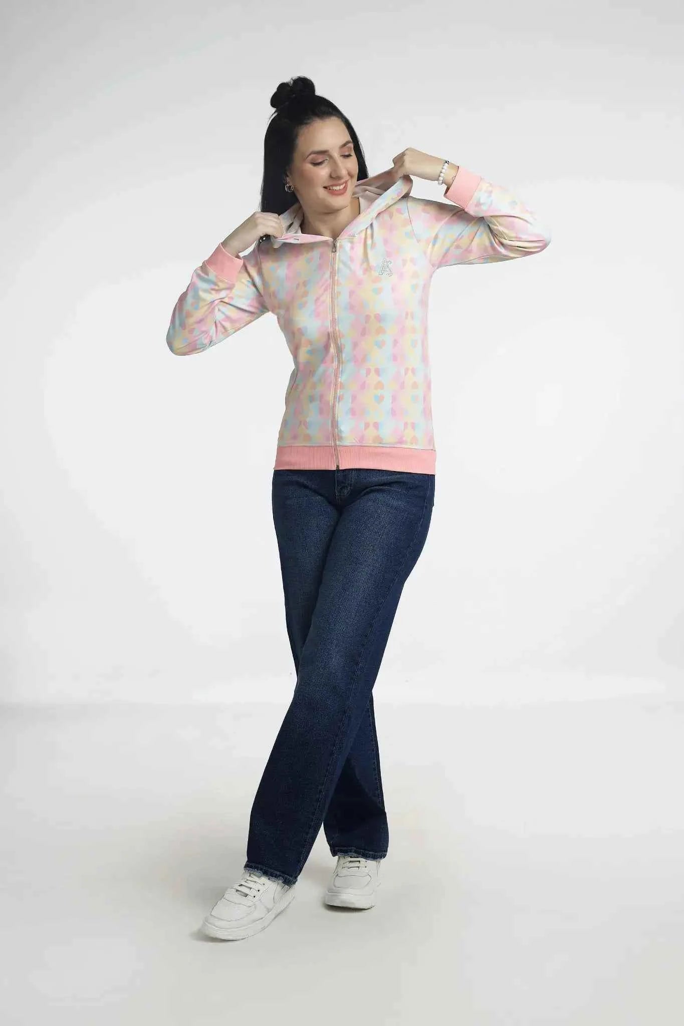 Pastel-colored zip-up hoodie