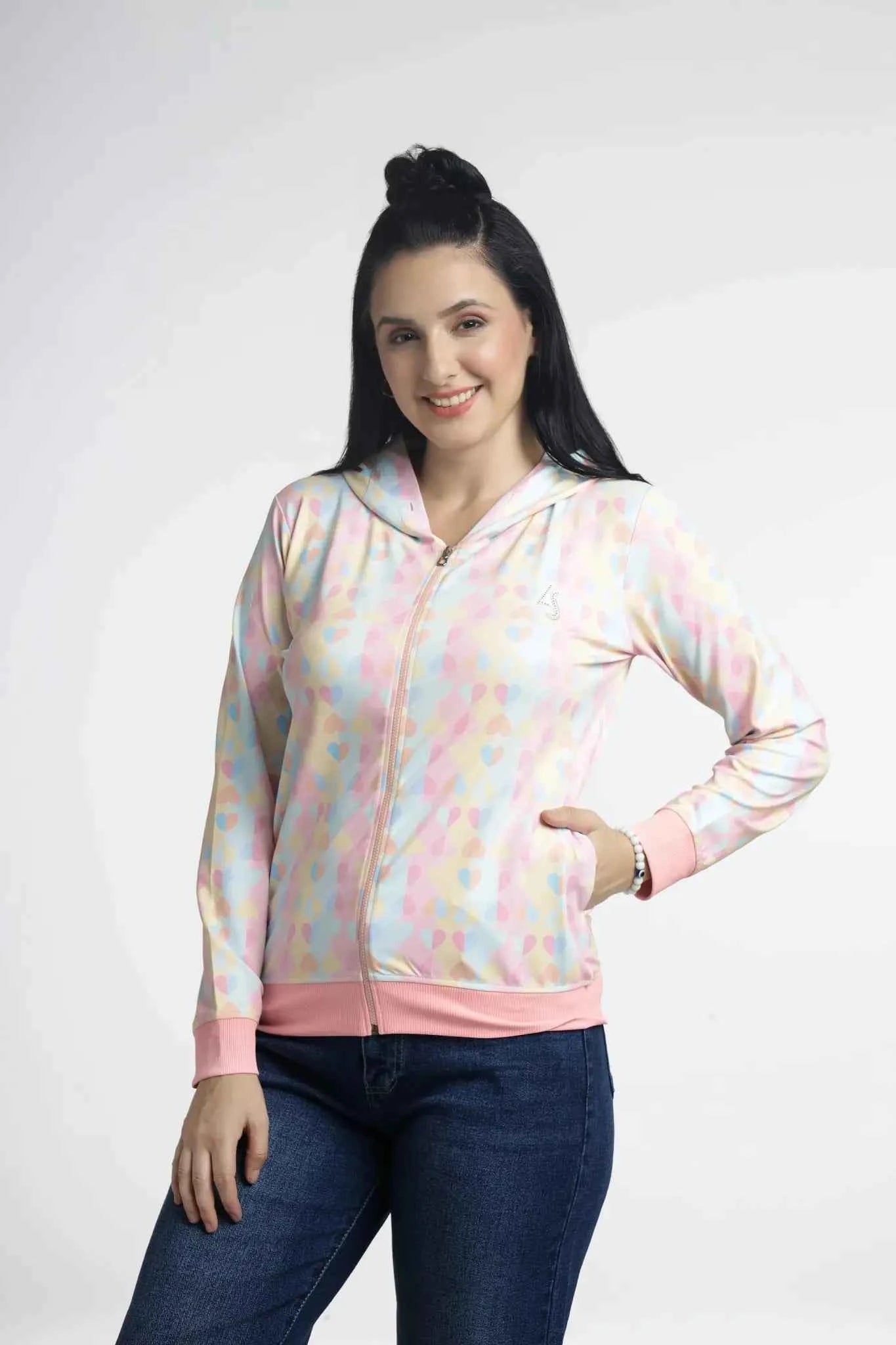 Pastel-colored zip-up hoodie