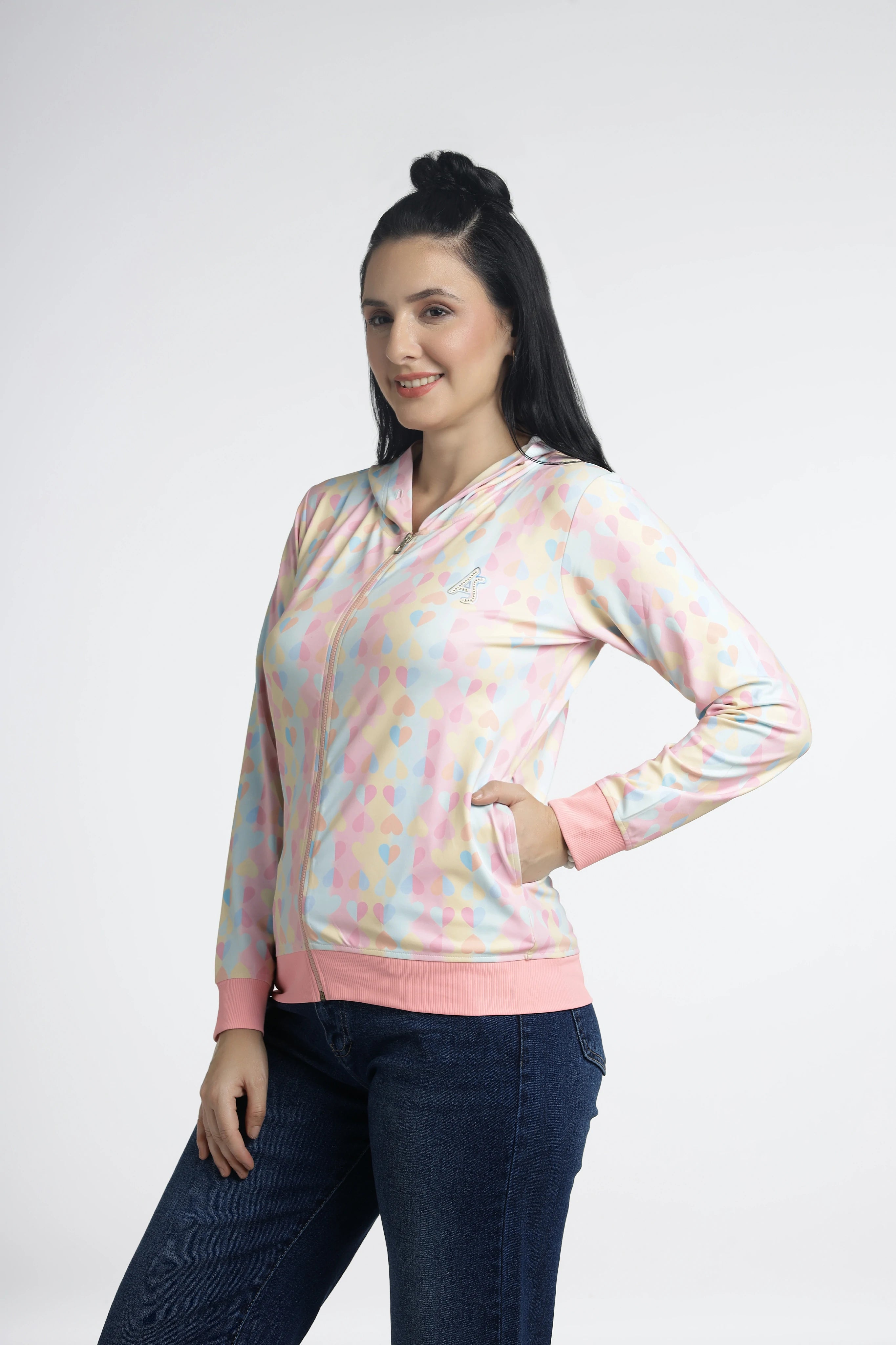 Pastel-colored zip-up hoodie