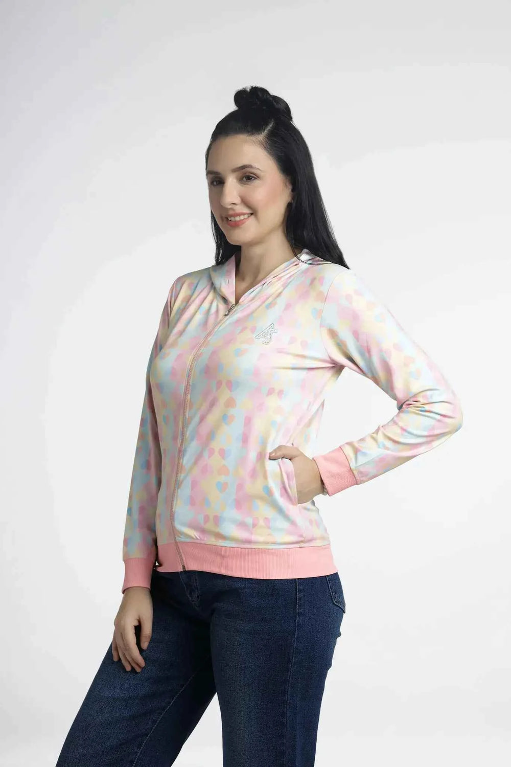 Pastel-colored zip-up hoodie