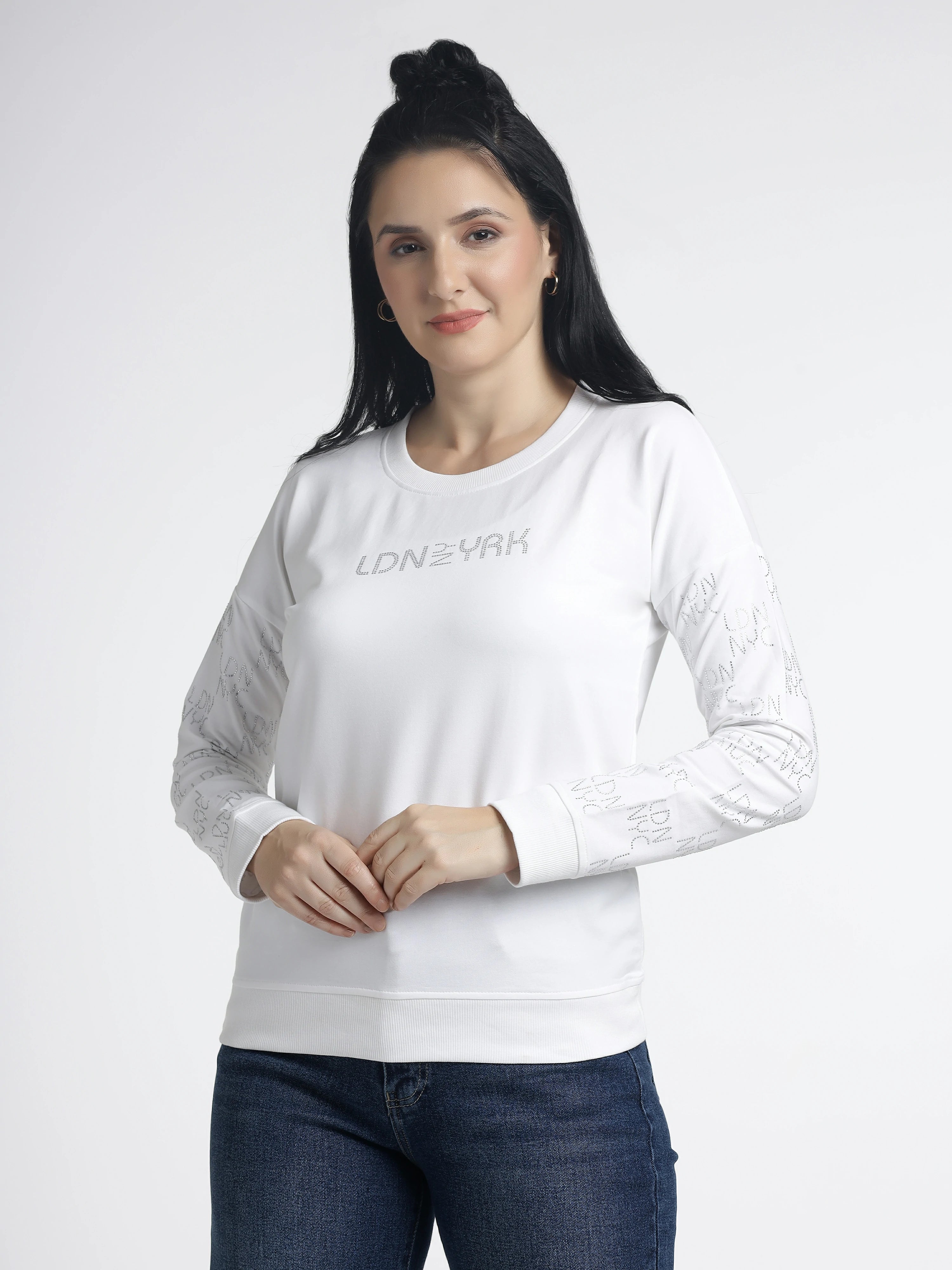 Women’s Stud/Diamond Full Sleeve Sweatshirt