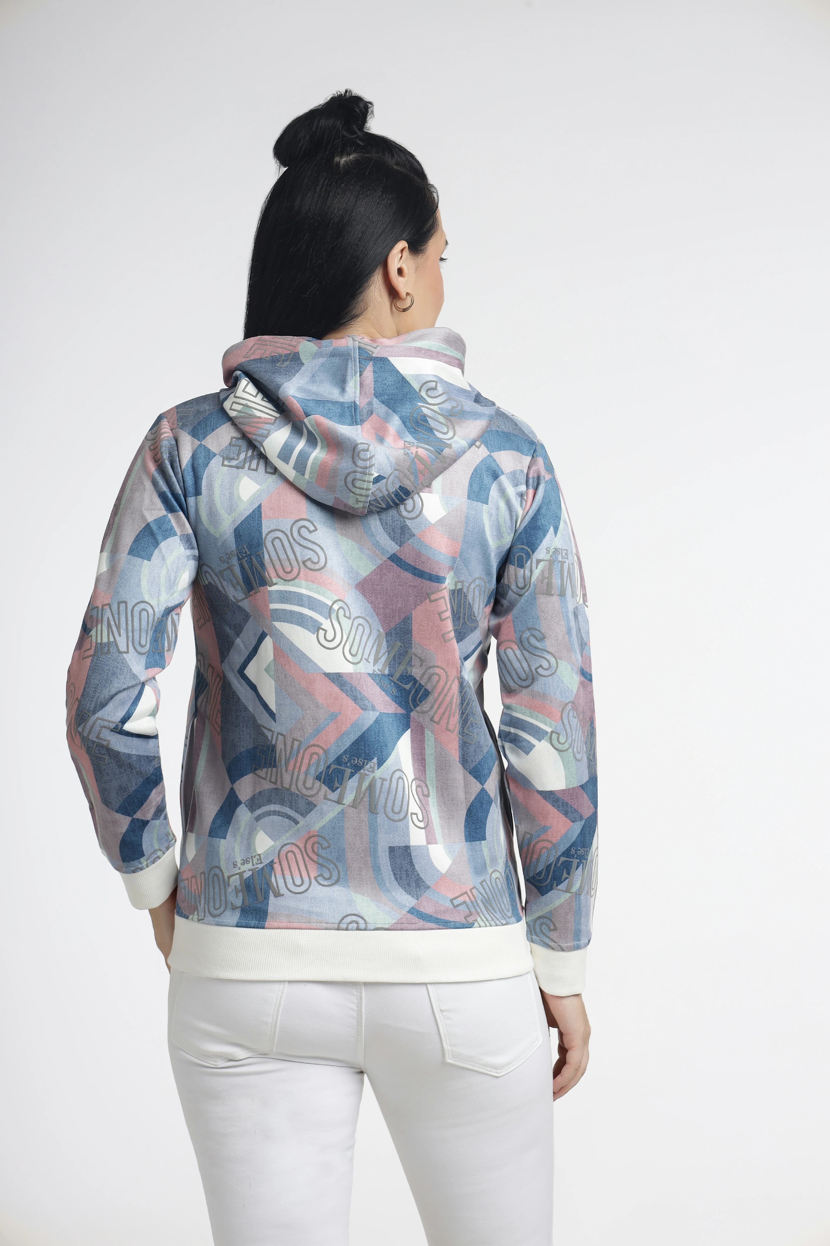Women’s Multicolor Abstract Printed Zip-Up Hoodie