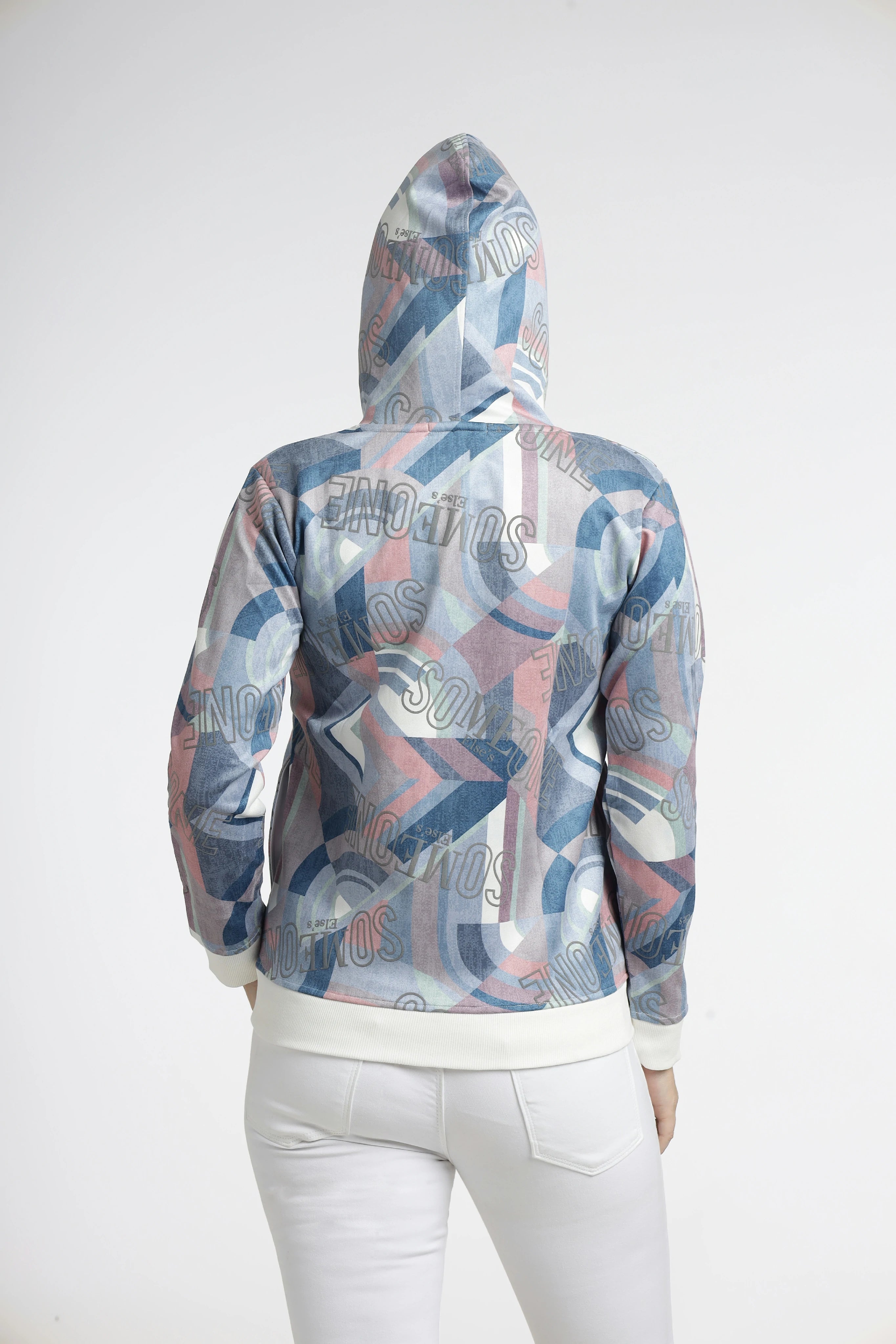 Women’s Multicolor Abstract Printed Zip-Up Hoodie