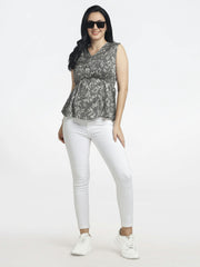 Women’s Sleeveless Printed Flared Top