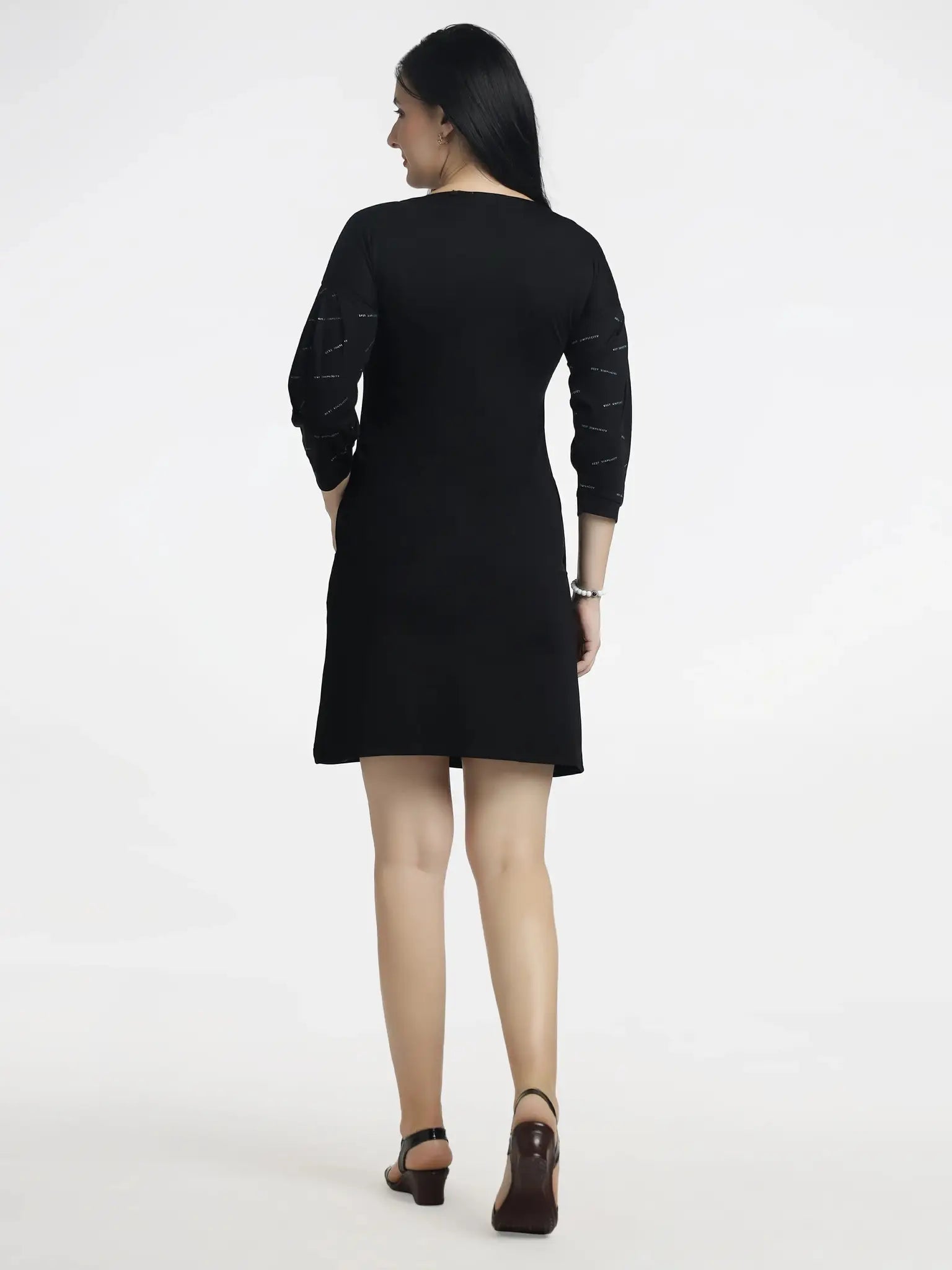 Women's Black Bodycon Dress with Elegant Print - ASTRON