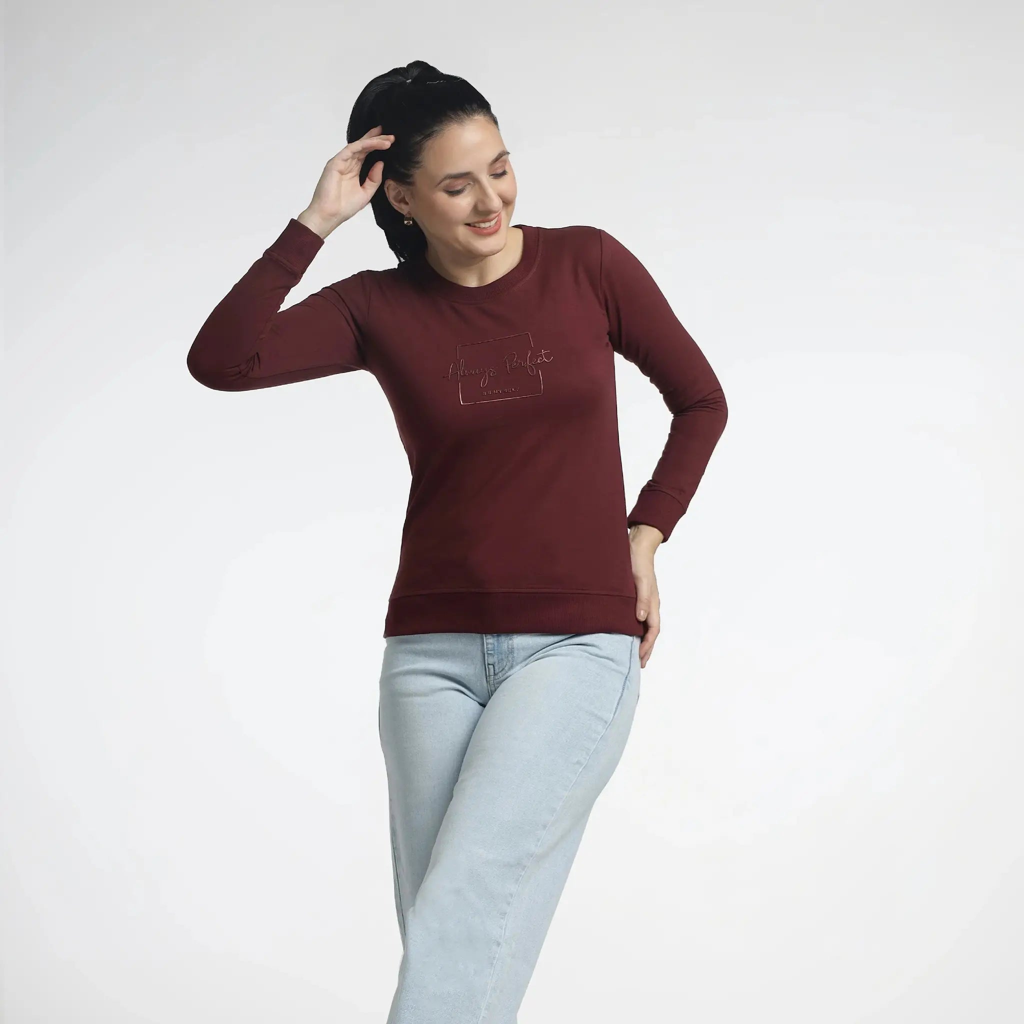 Women’s Maroon Printed Top - Stylish Full Sleeve Apparel for Trendy Looks - ASTRON
