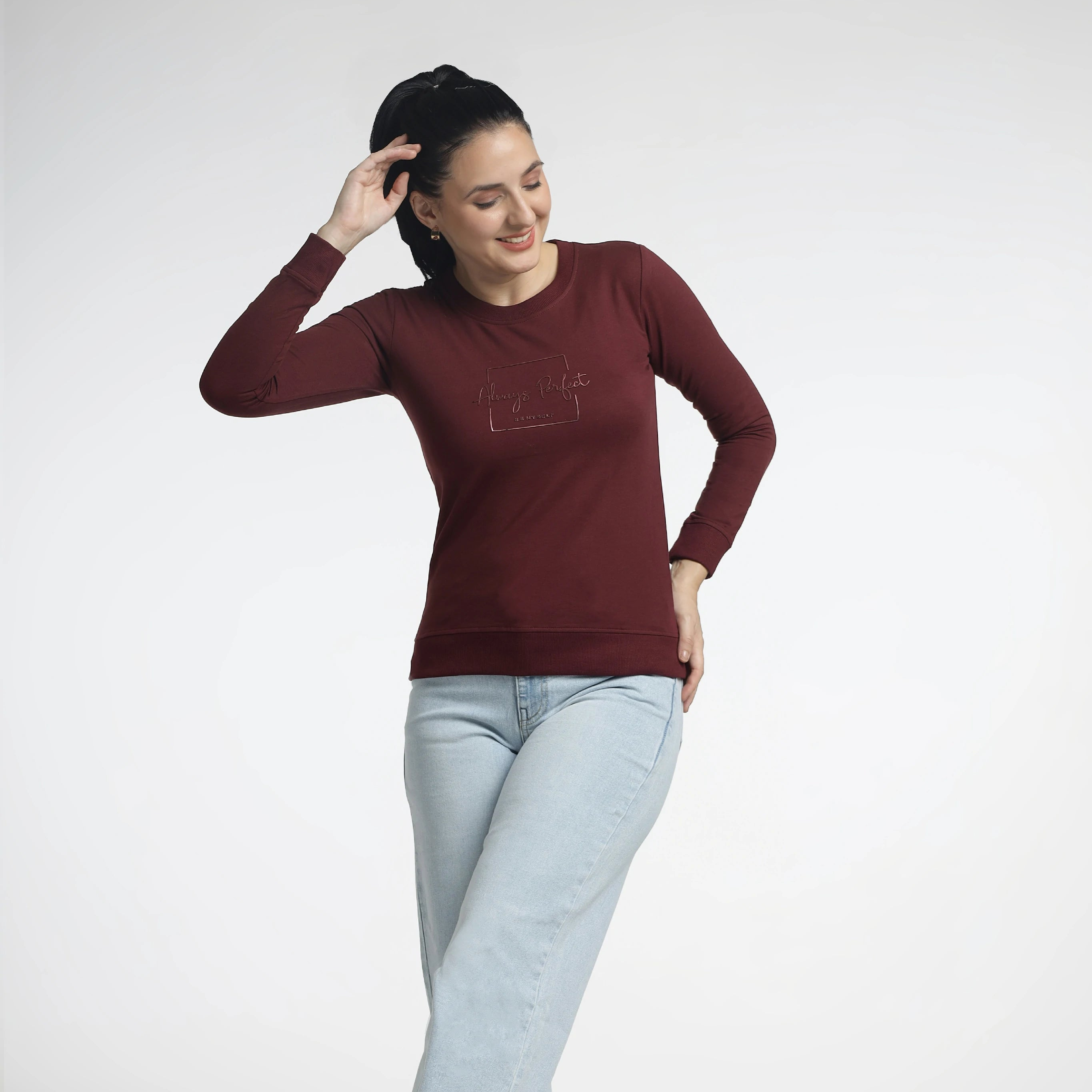 Women’s Maroon Printed Full-Sleeve Top