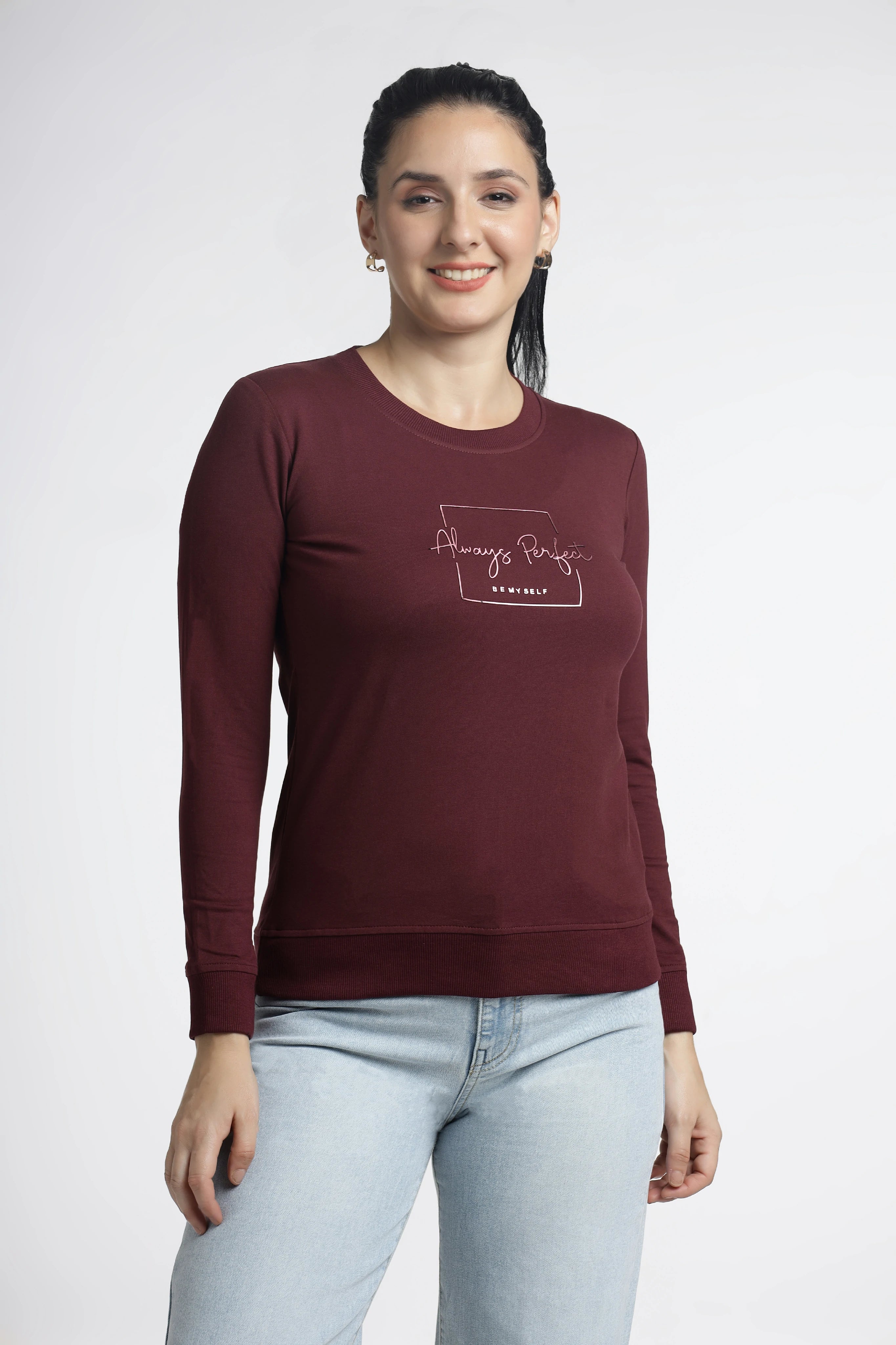 Women’s Maroon Printed Full-Sleeve Top