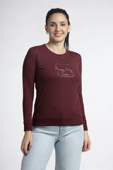 Women’s Maroon Printed Full-Sleeve Top