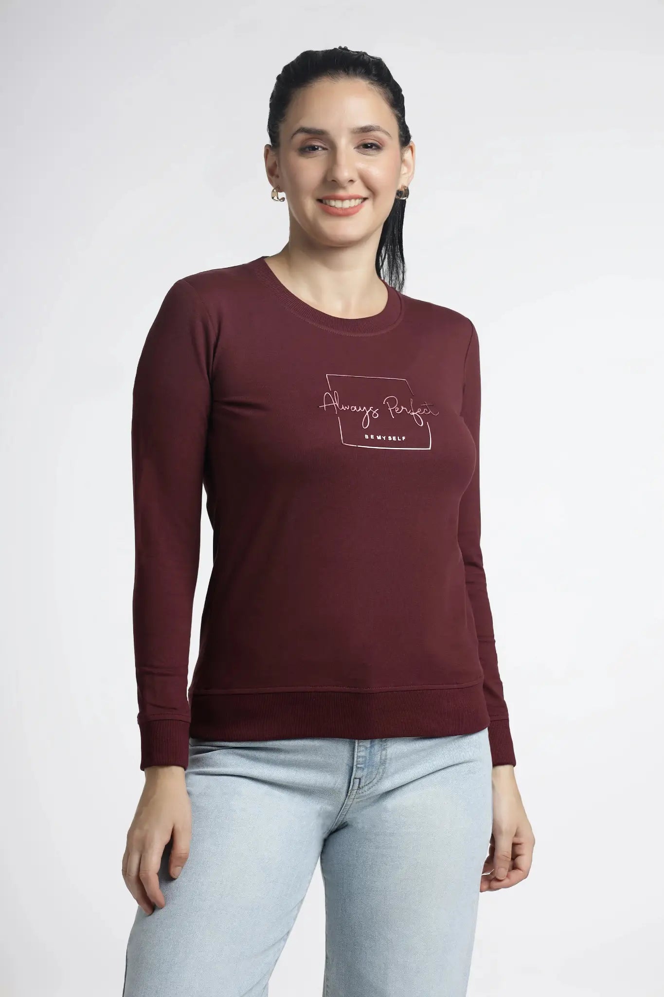 Women’s Maroon Printed Top - Stylish Full Sleeve Apparel for Trendy Looks - ASTRON