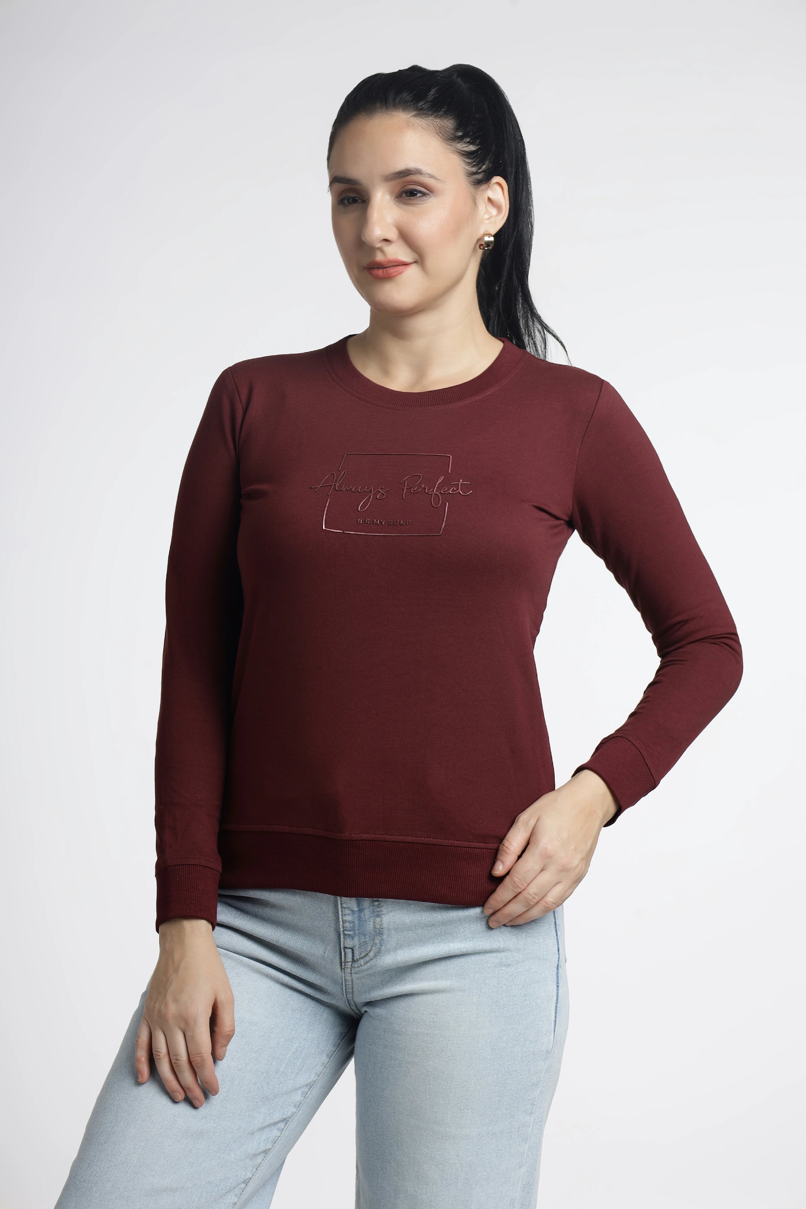 Women’s Maroon Printed Full-Sleeve Top