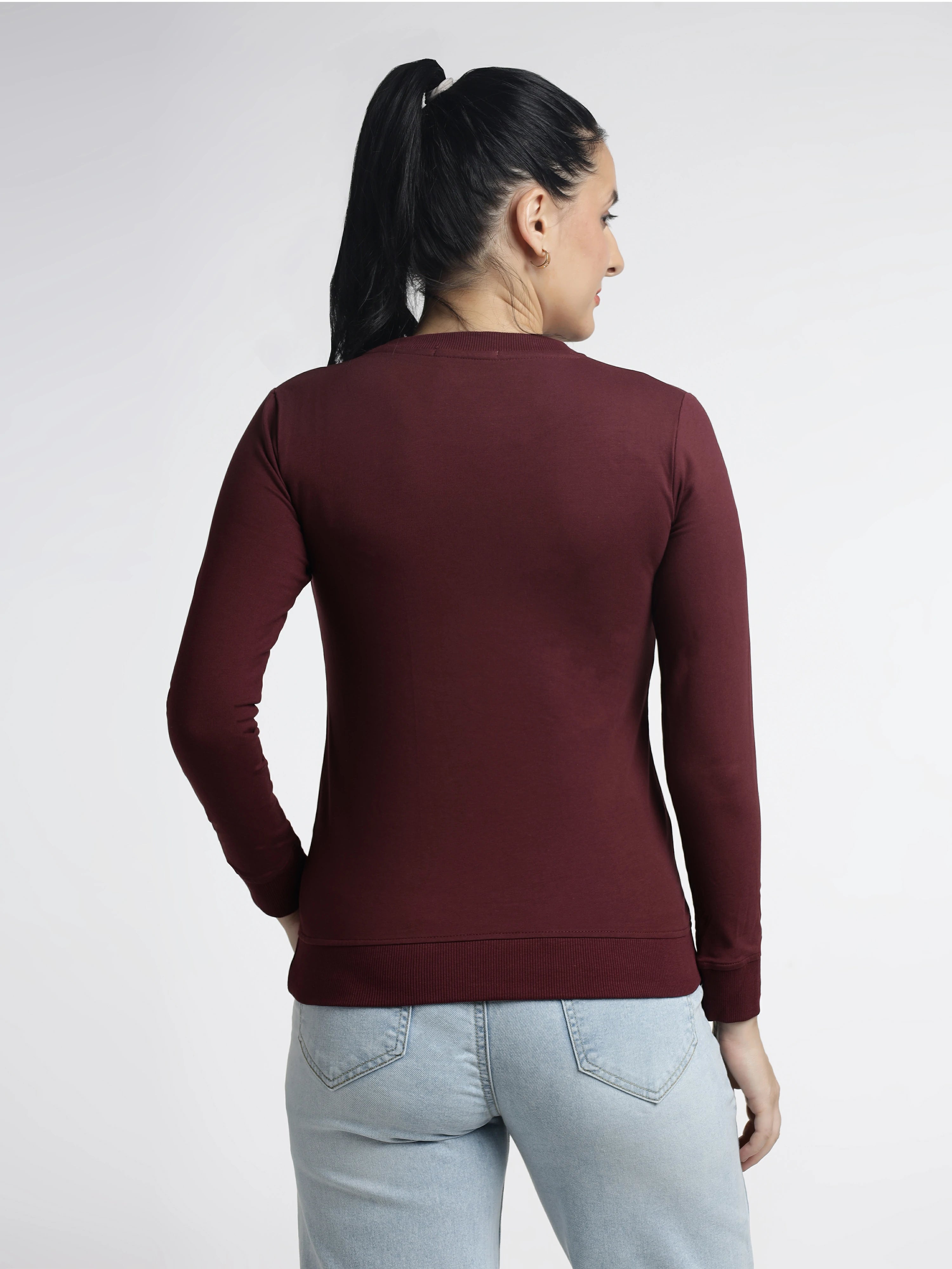 Women’s Maroon Printed Full-Sleeve Top