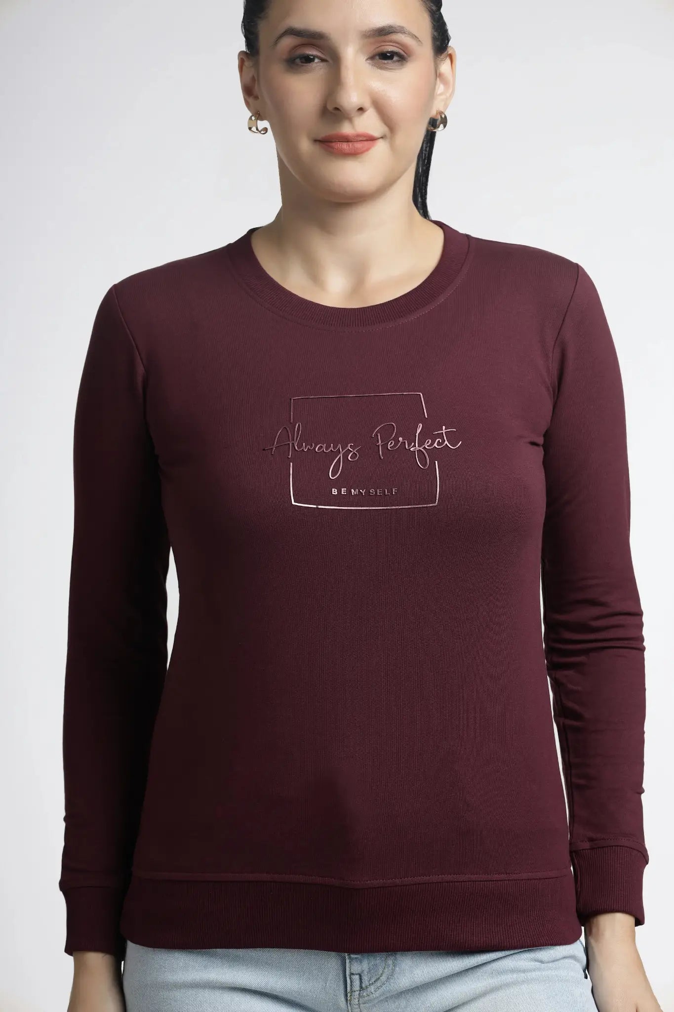 Women’s Maroon Printed Top - Stylish Full Sleeve Apparel for Trendy Looks - ASTRON