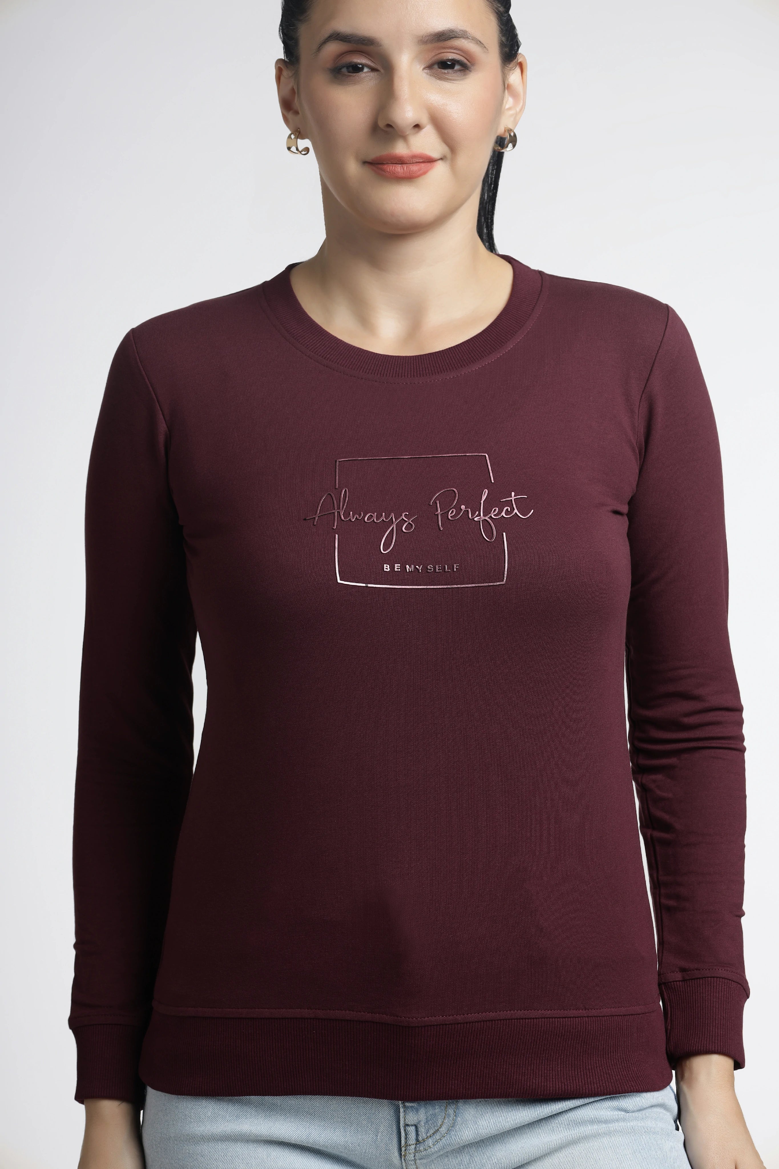 Women’s Maroon Printed Full-Sleeve Top