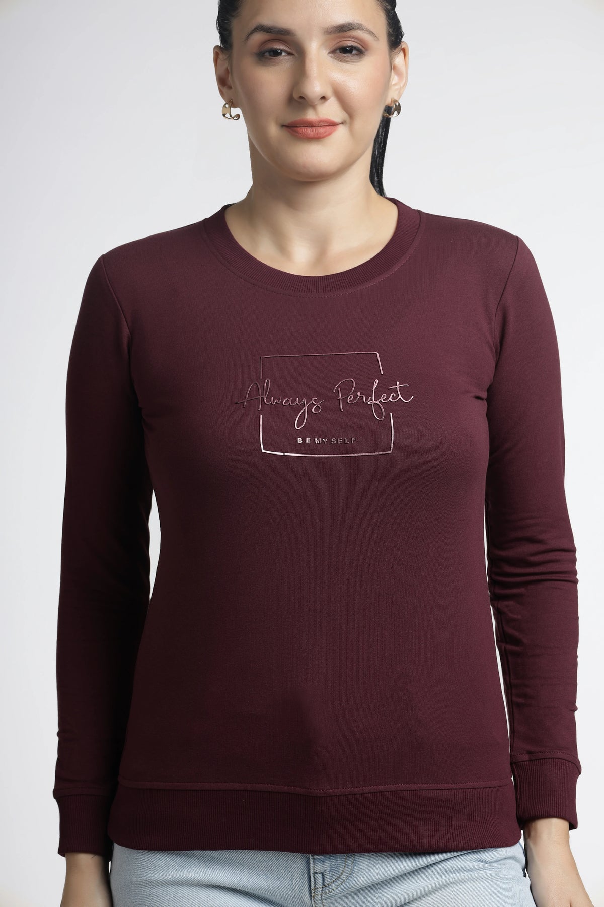 Women’s Maroon Printed Full-Sleeve Top