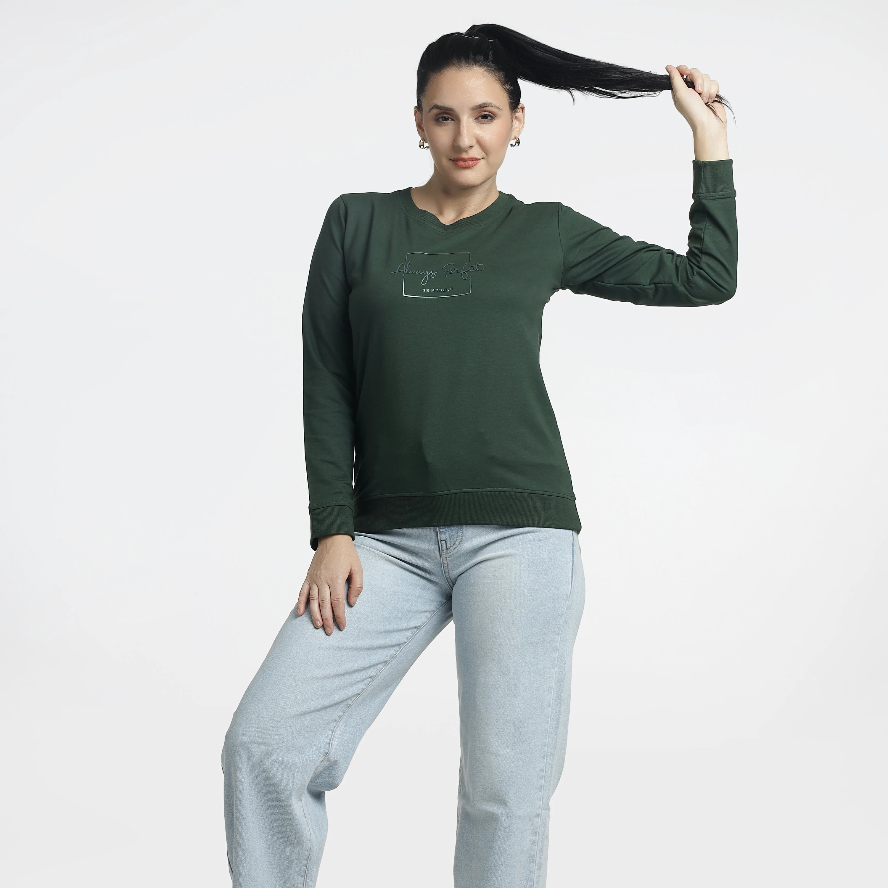 Women’s Green Printed Full-Sleeve Top