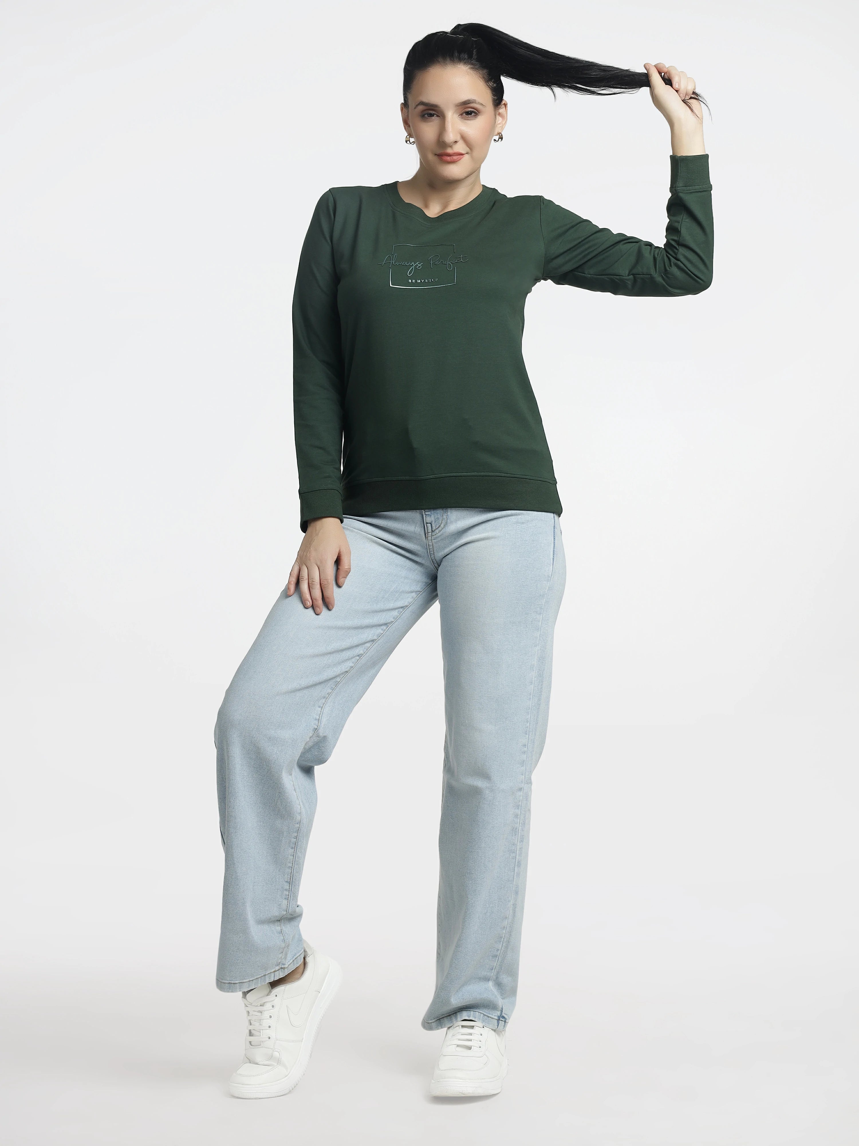 Women’s Green Printed Full-Sleeve Top