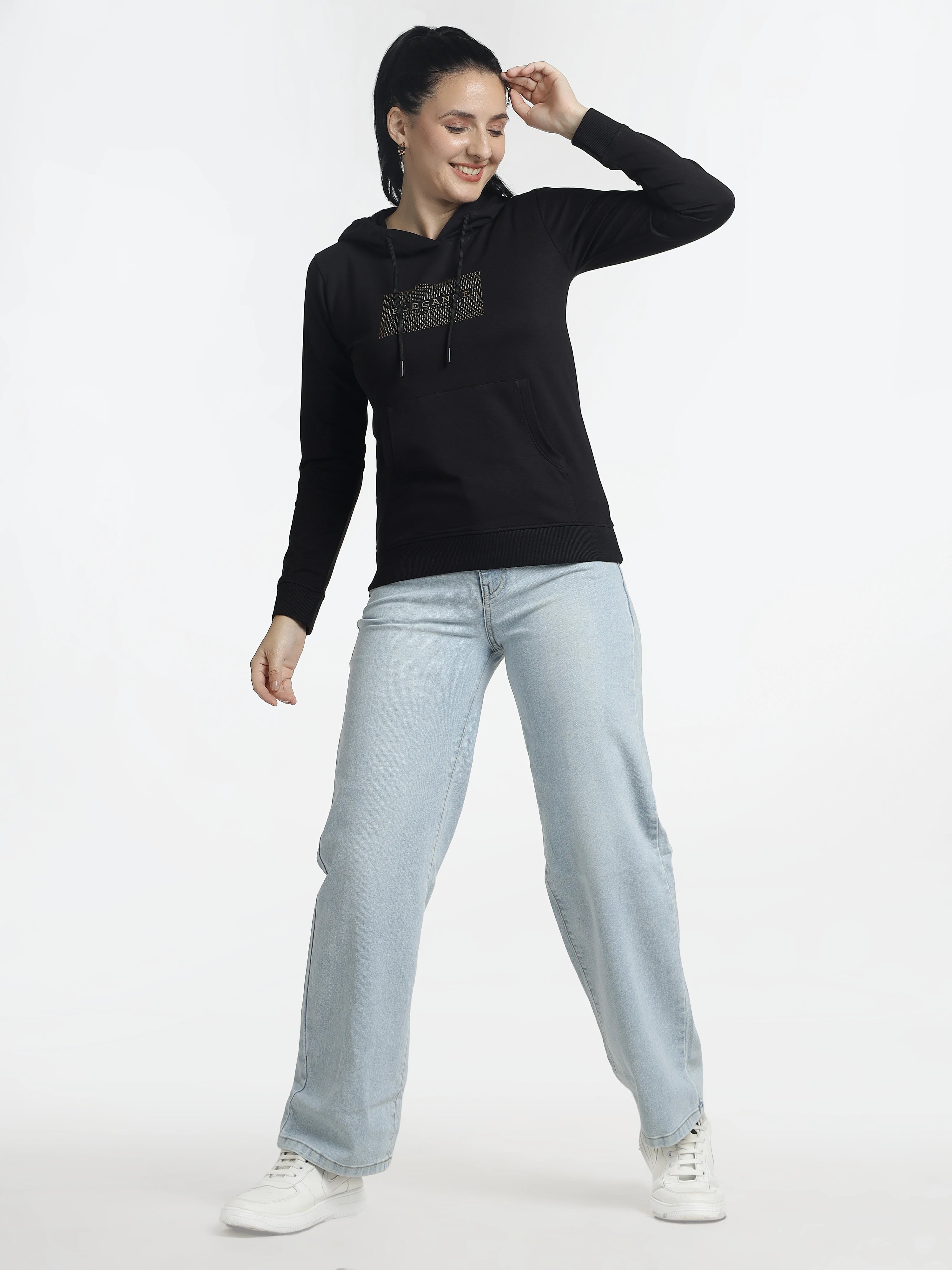 Women’s Black Printed Hoodie