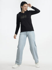 Women’s Black Printed Hoodie