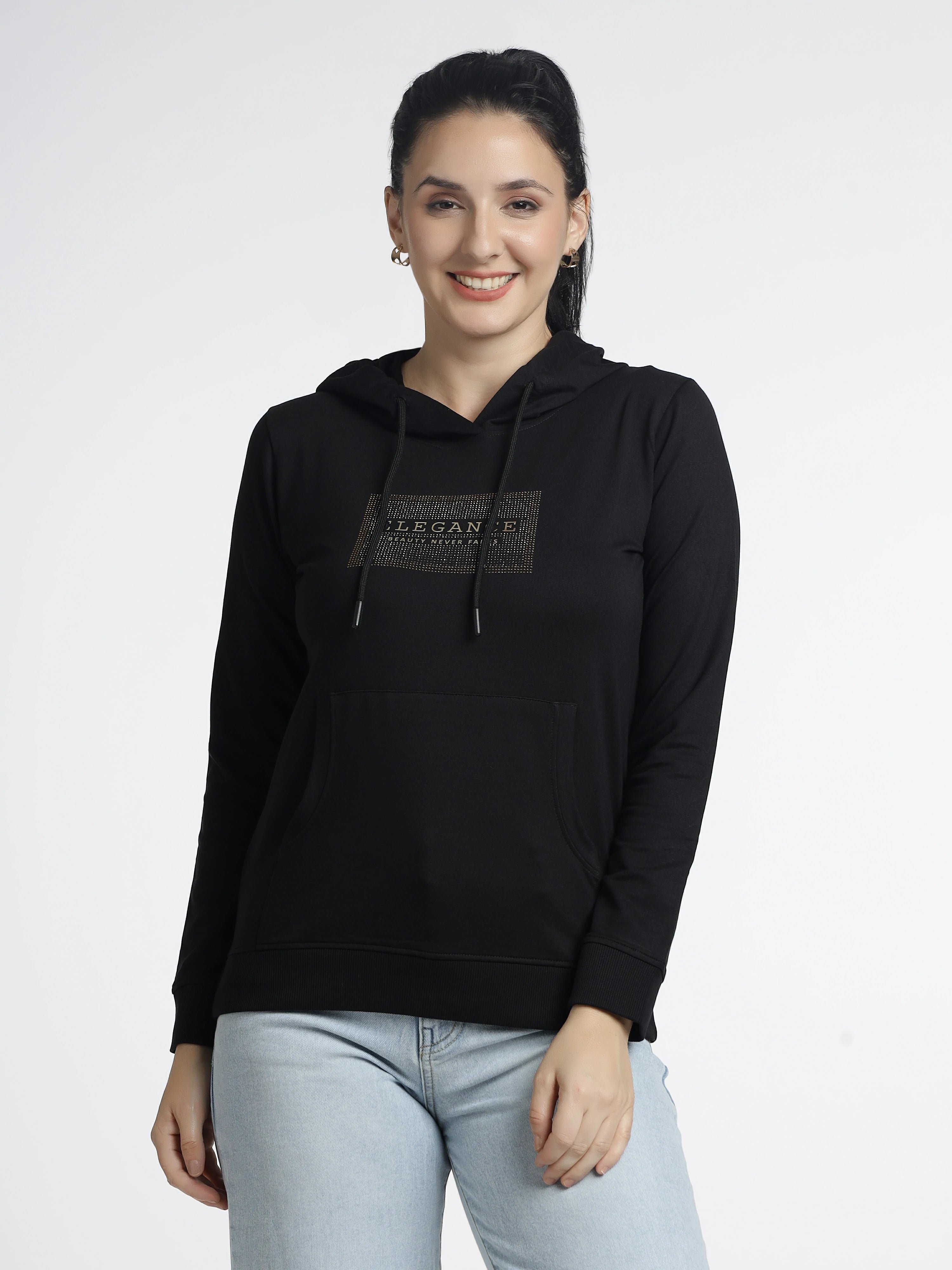 Women’s Black Printed Hoodie