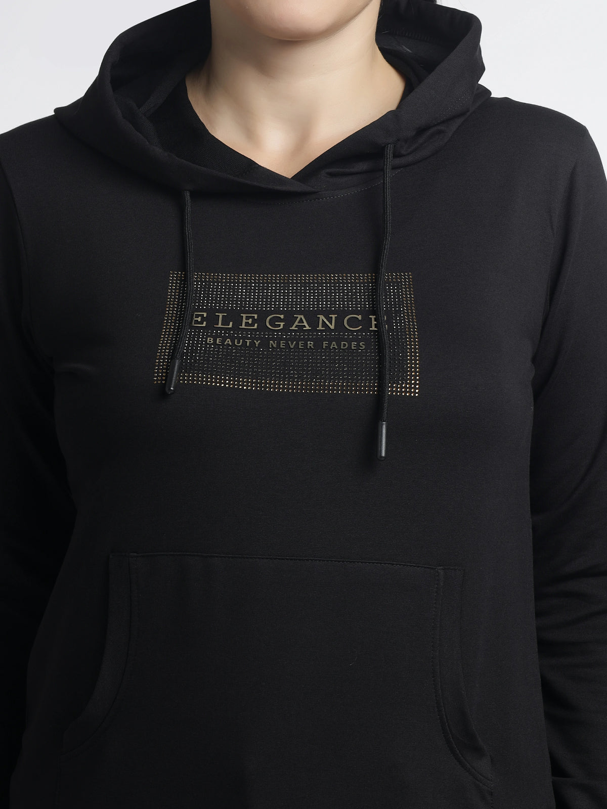 Women’s Black Printed Hoodie