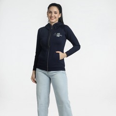 Women’s Navy Blue Embellished Zip-Up Hoodie