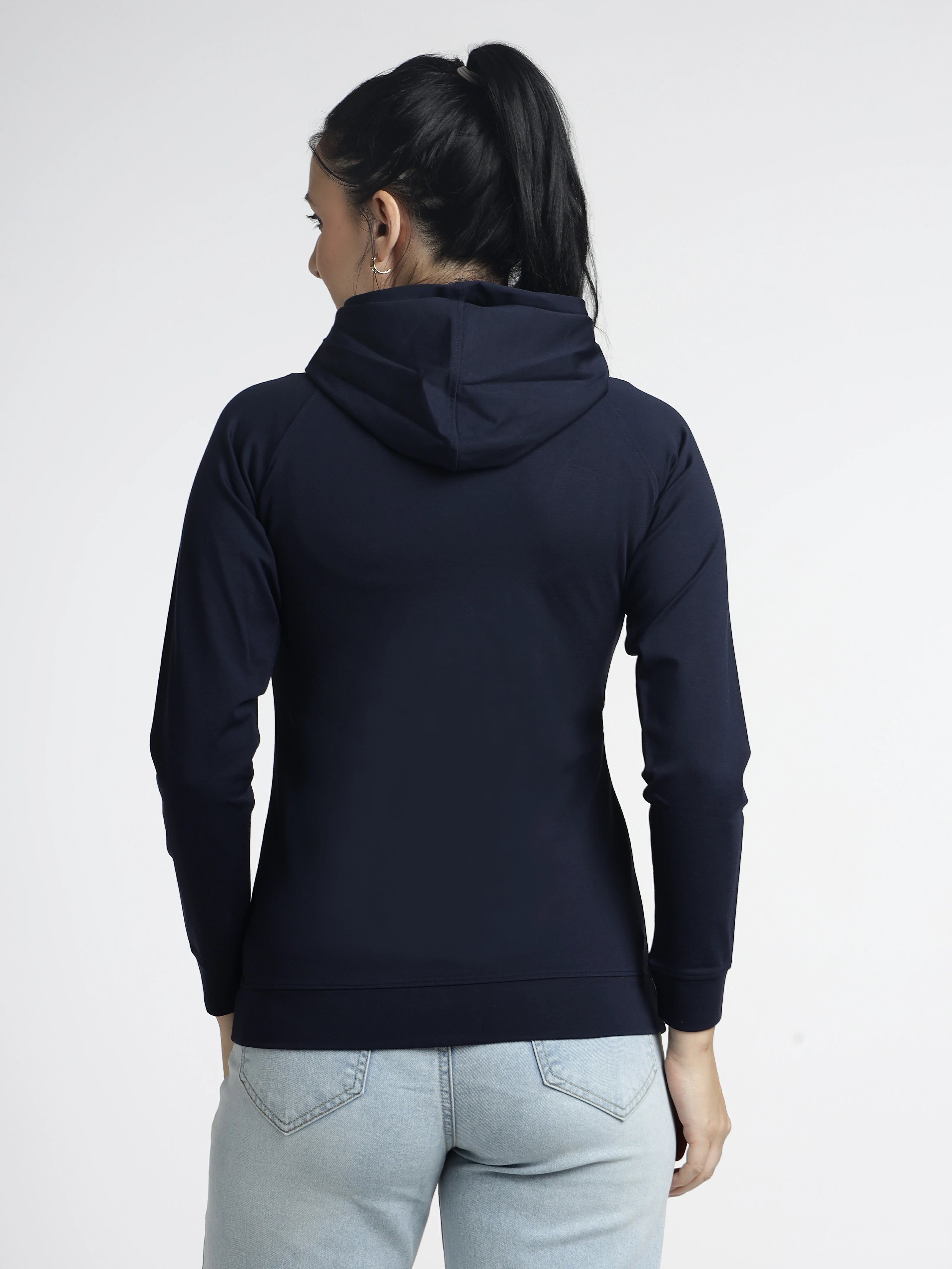 Women’s Navy Blue Embellished Zip-Up Hoodie