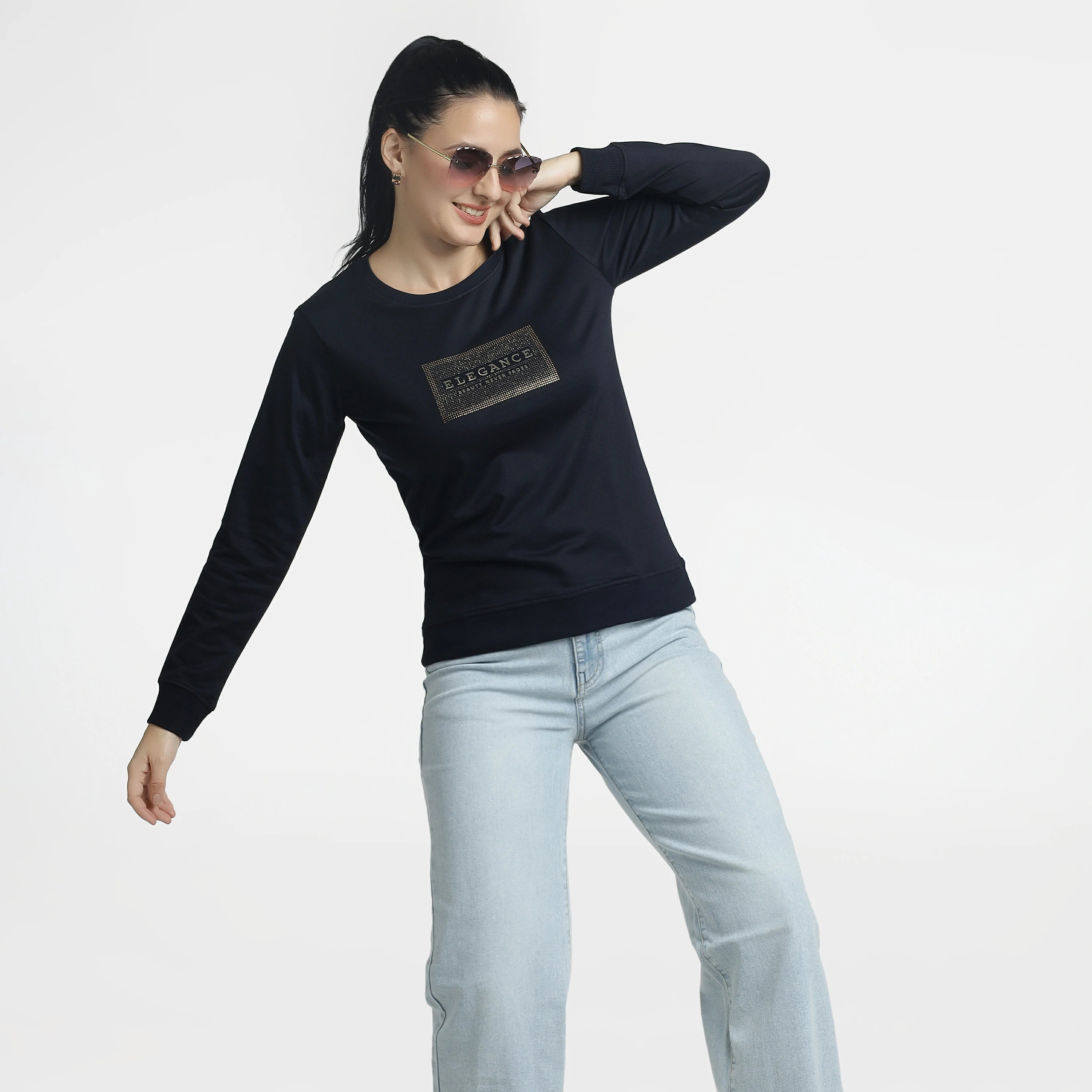 Women’s Navy Blue Embellished Sweatshirt