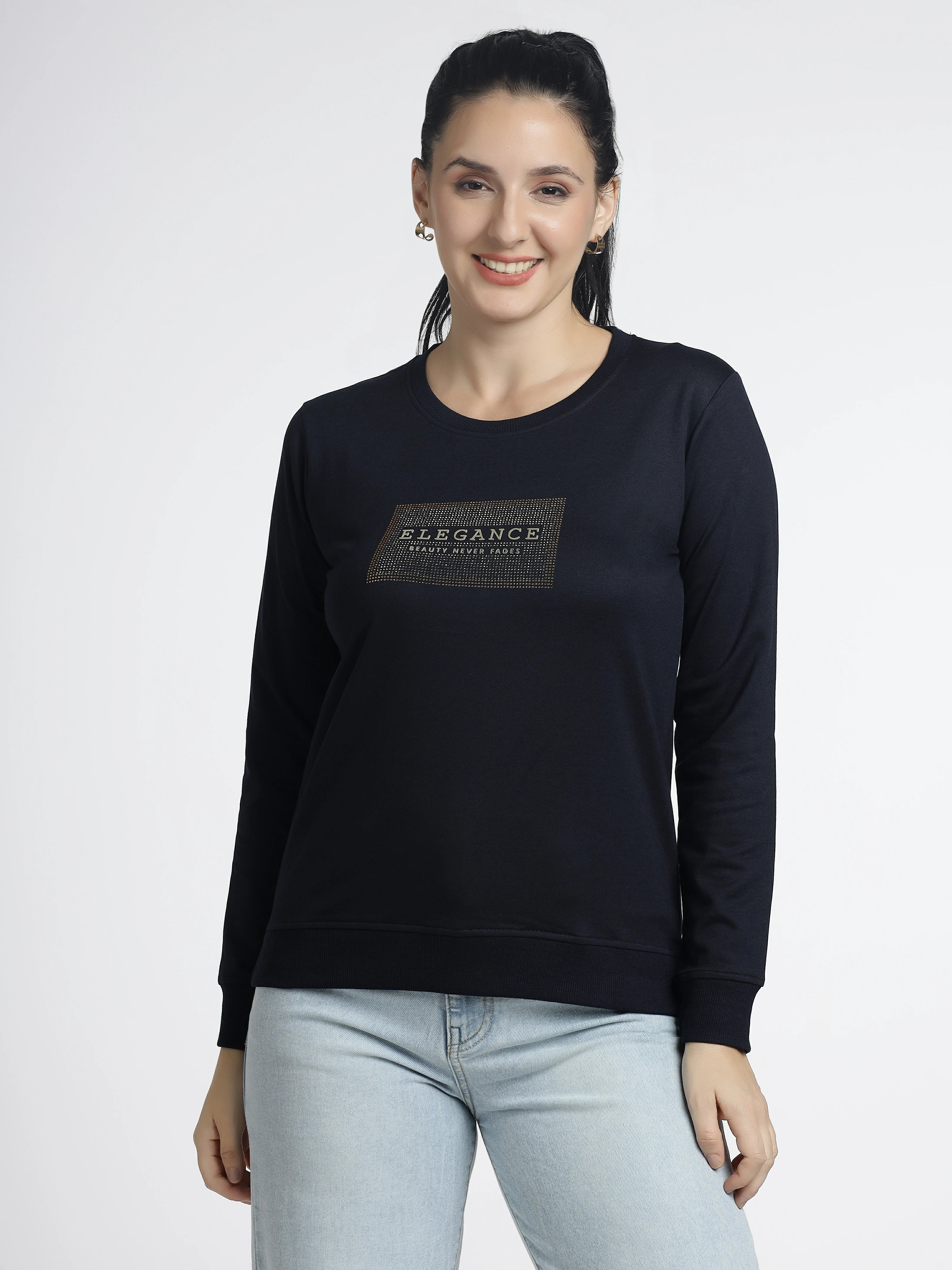 Women’s Navy Blue Embellished Sweatshirt