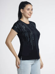 Women’s Abstract Line-Print Round-Neck Tee