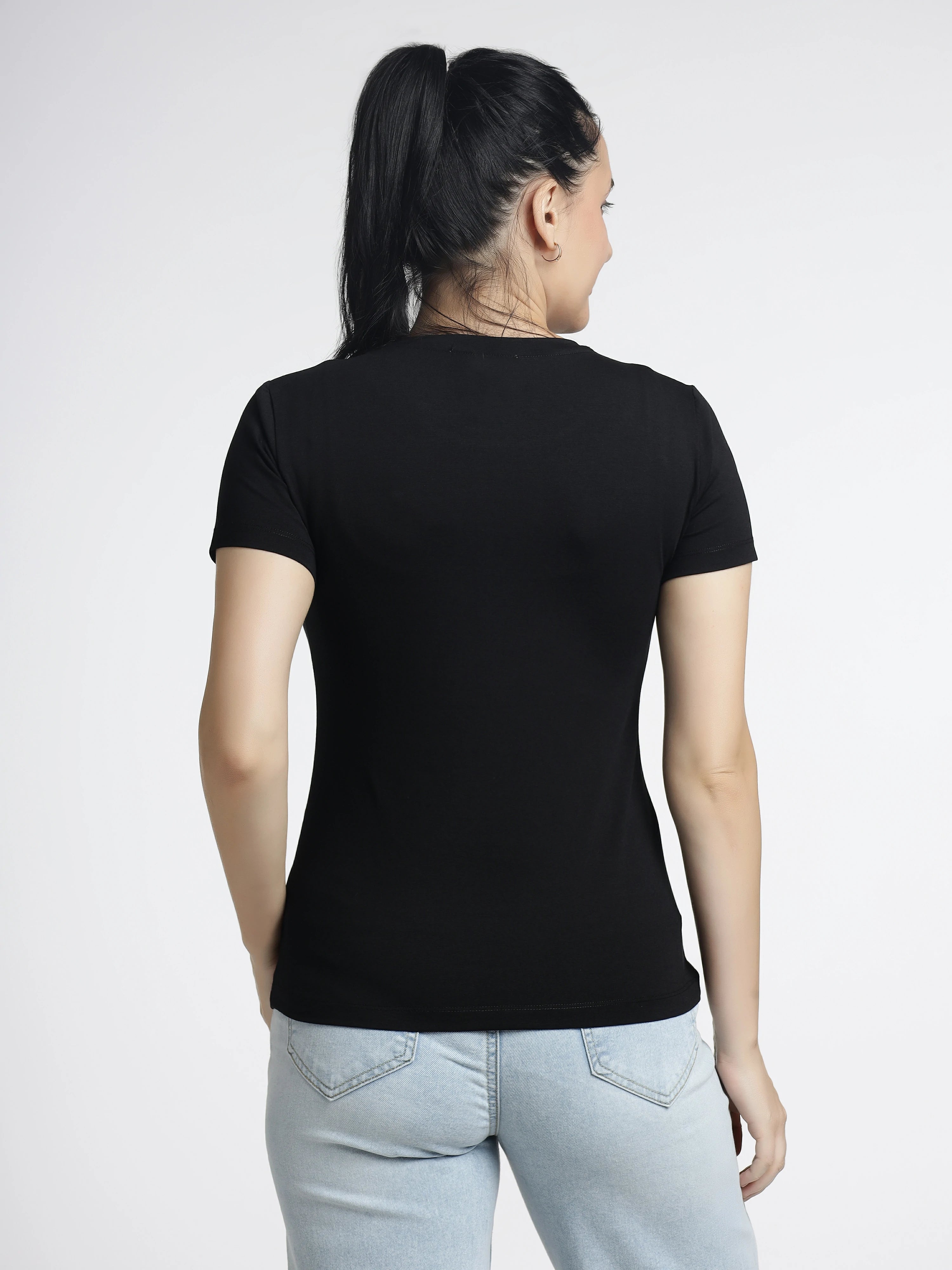 Women’s Printed T-Shirt-Glamour Embroidered Round-Neck Tee