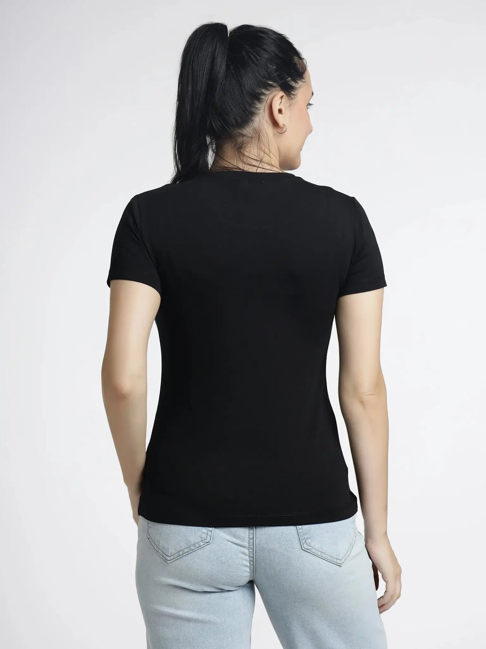 Women's Embroidered Printed T-Shirt - Glamour Round-Neck Tee - ASTRON