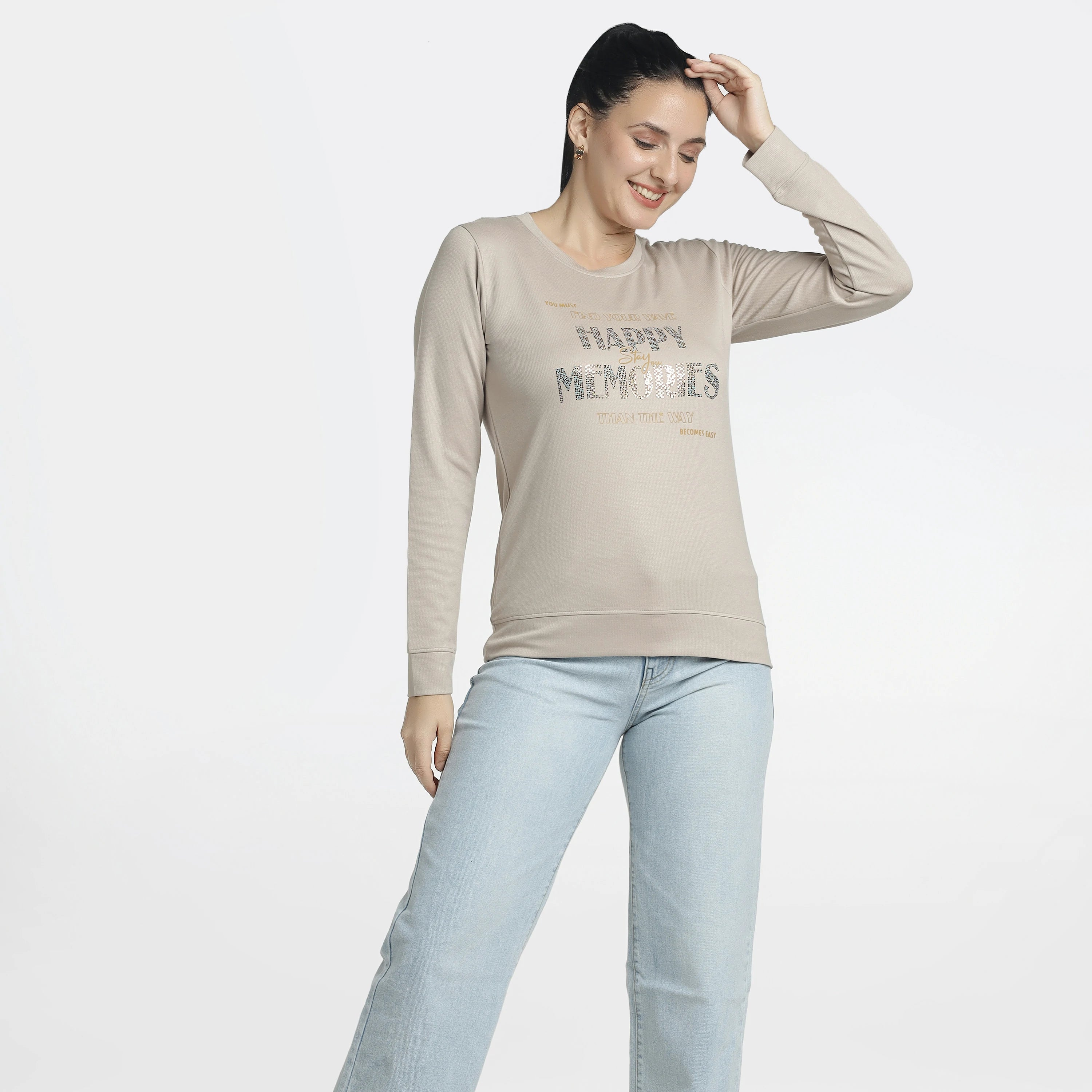 Women’s Printed Full Sleeves T-Shirt “Happy Memories”